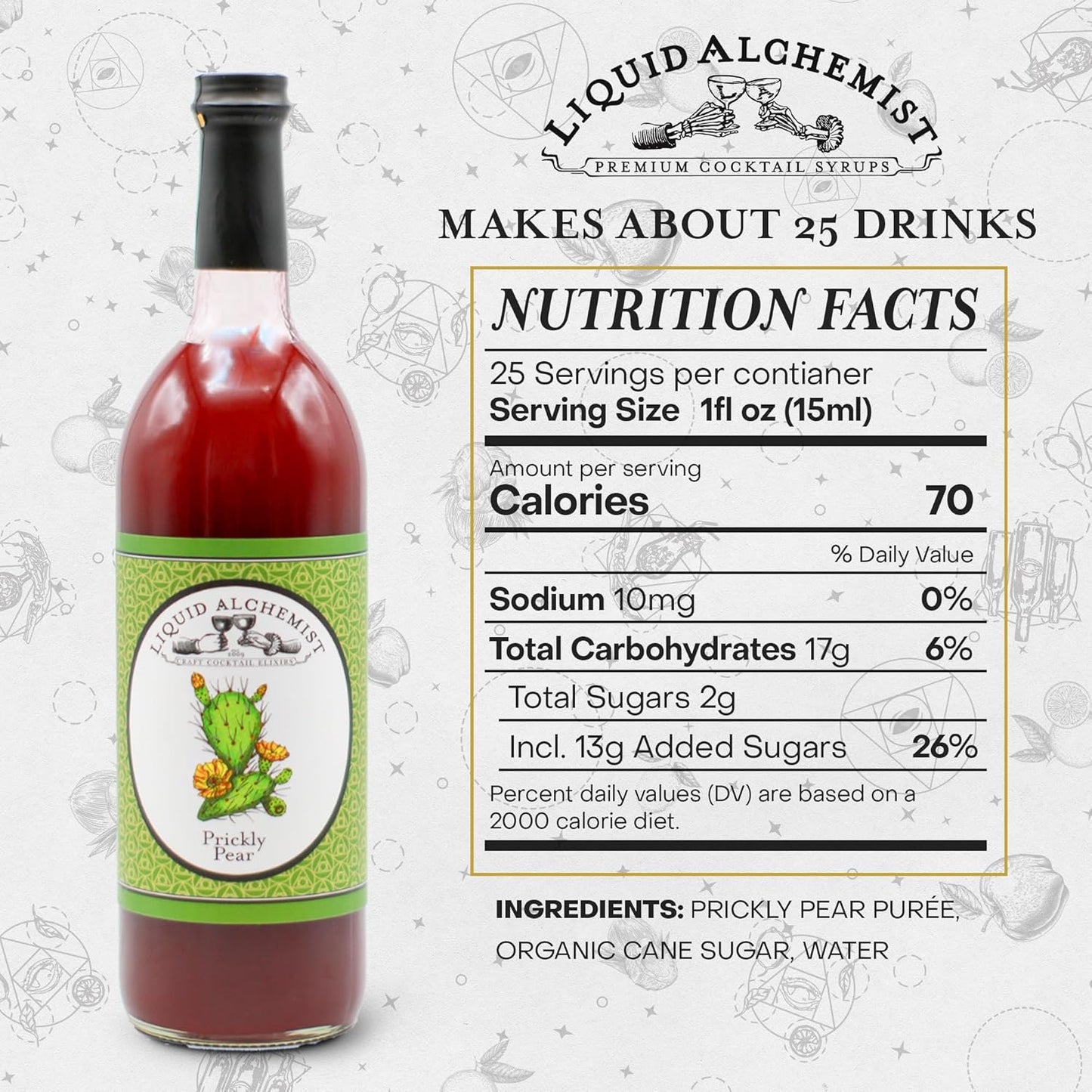 Liquid Alchemist Prickly Pear Syrup for Cocktails - Real Ingredients Make our Mixer Perfect for a Summer Cocktail and Margarita Mix - Vegan & Non-GMO (25 oz)