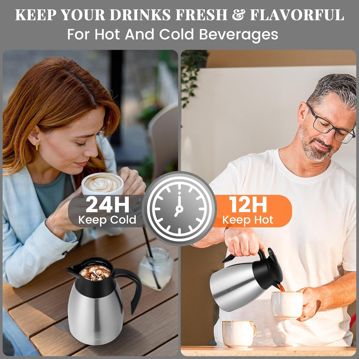 34 Oz Thermal Coffee Carafe, Stainless Steel Insulated Vacuum coffee crafts to keep coffee hot, 1 Liter Tea Water Coffee and Beverage Dispenser (Silver)