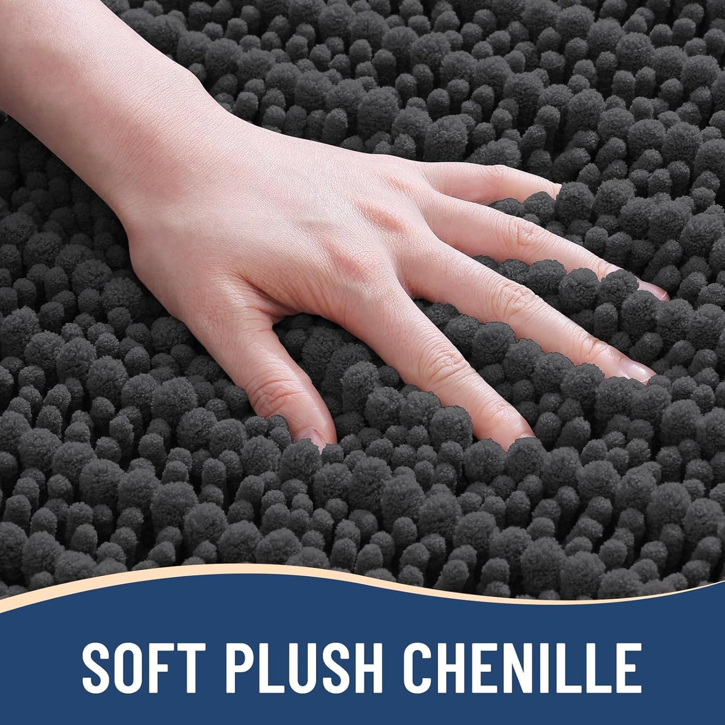 Arotive Luxury Chenille Bathroom Rug Mat, Extra Soft Thick Absorbent Shaggy Bath Rugs, Non-Slip Machine Wash Dry, Plush Bath Mats for Bathroom, Shower and Tub, 40x24, Dark Grey