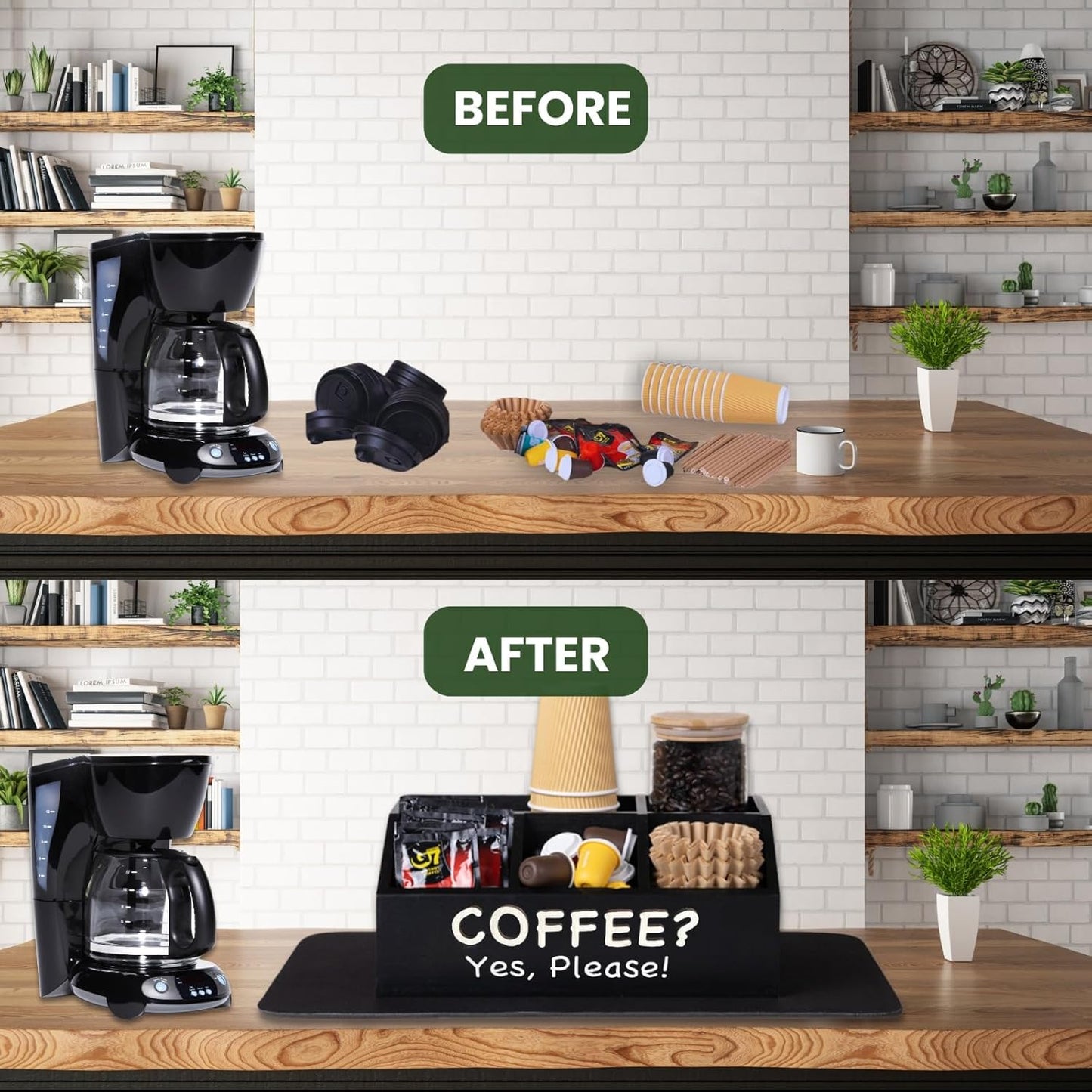 Coffee Bar Organizer for Countertop and Silicone Mat Included - Coffee Organizer Station with Removable Drawers - Tea Station for Countertop - Home Bar Accessories
