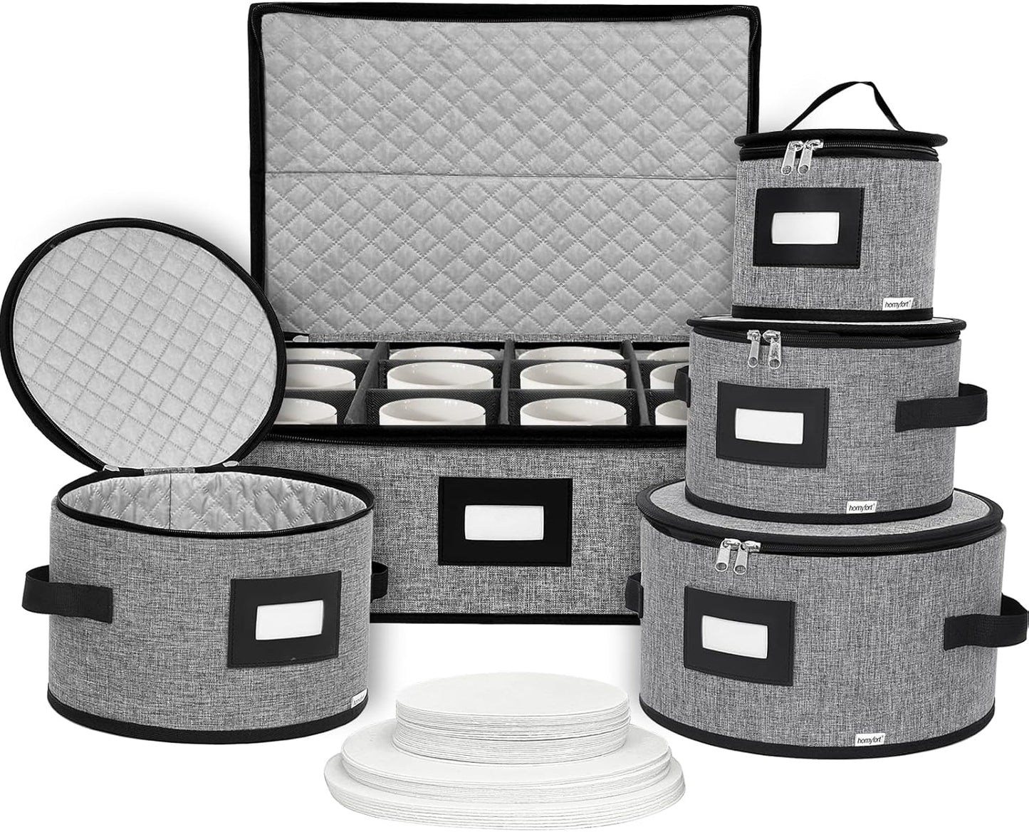 China Storage Containers, Hard Shell with Felt Dividers for Plates, Moving Boxes for Dishes, Cups, Mugs, Tableware Moving Supplies for Kitchen Organization- 5-Piece Set