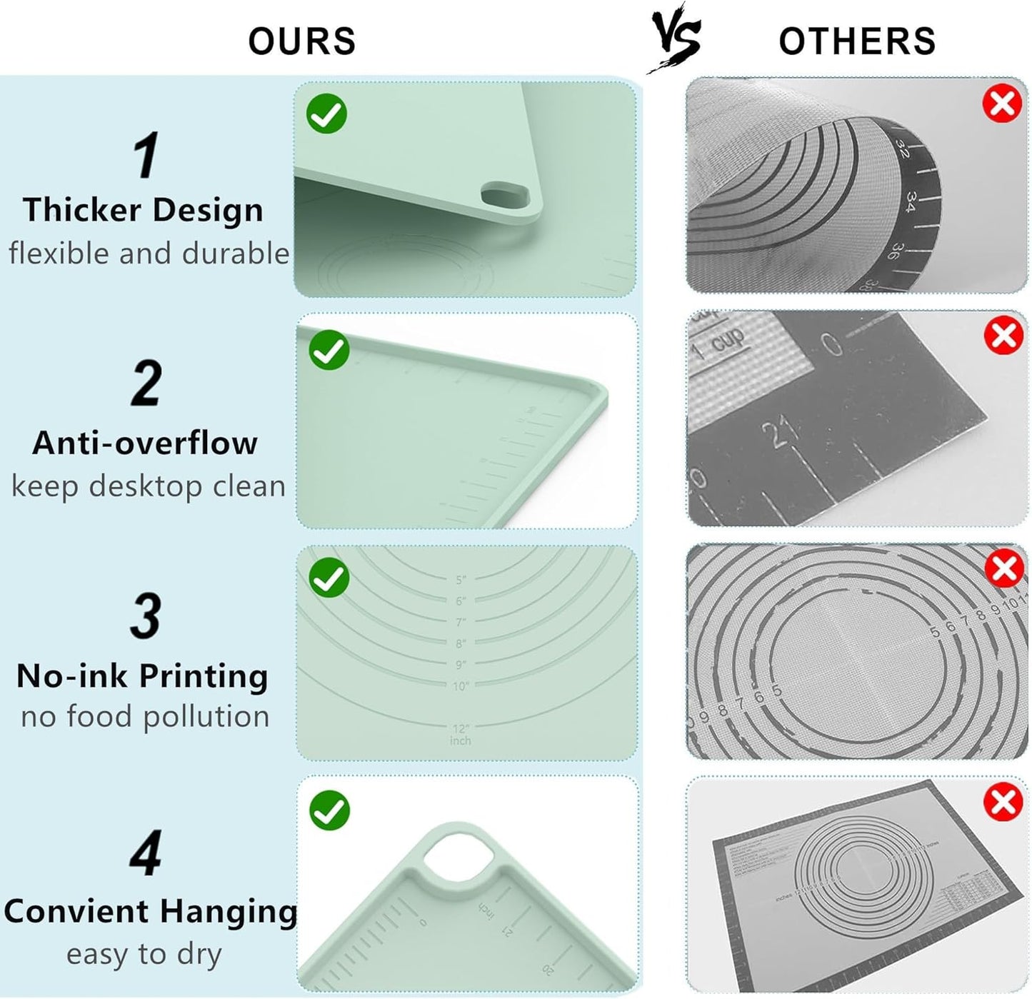 Silicone Baking Mat, Dough Rolling Mat 24''x16'', Pastry Mat for Rolling Dough, Silicone Pastry Pad with Measurements for Pizza, Macaron, Bread (Sage Green, XL)