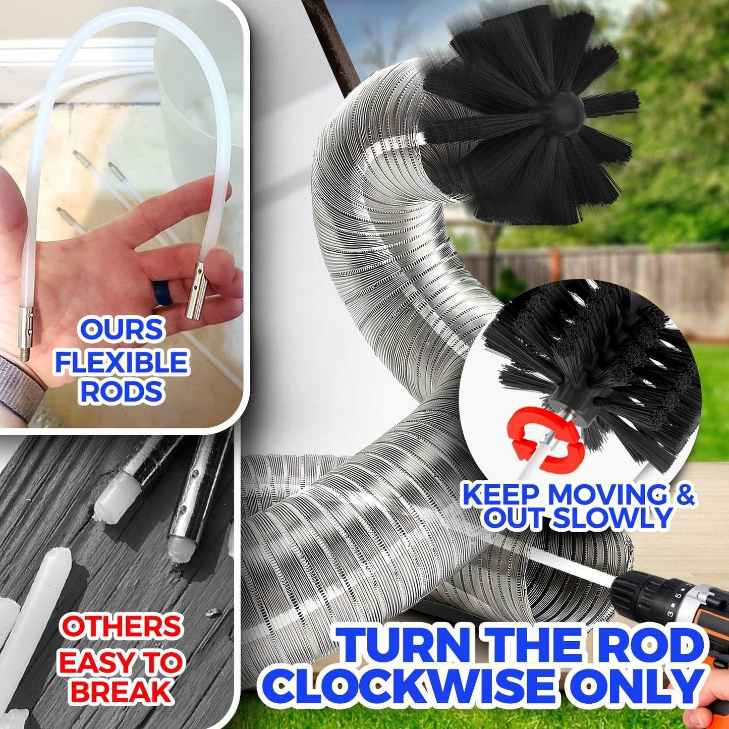 Holikme Dryer Vent Cleaner Kit, Include 30Feet Dryer Vent Cleaning Brush, Dryer Lint Vacuum Attachment, Lint Brush & Dryer Adapters, Blue