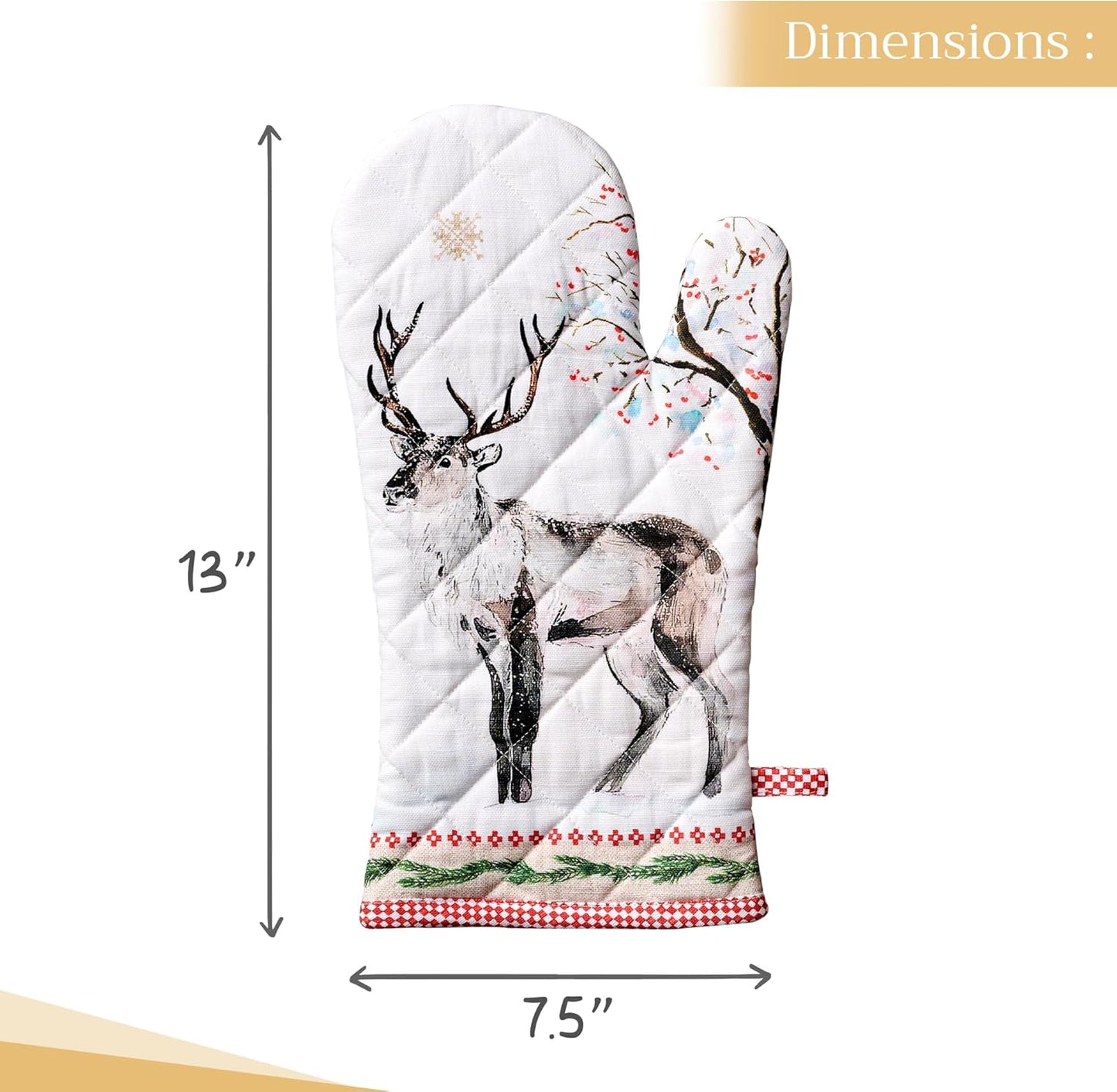 Maison d' Hermine Oven Gloves 100% Cotton Oven Mitt 7" x 13" with Loop Heat Resistant, BBQ, Cooking Gloves, Baking, Grilling, Kitchen, Handling Hot Pans (Pack of 1, Rural Christmas)