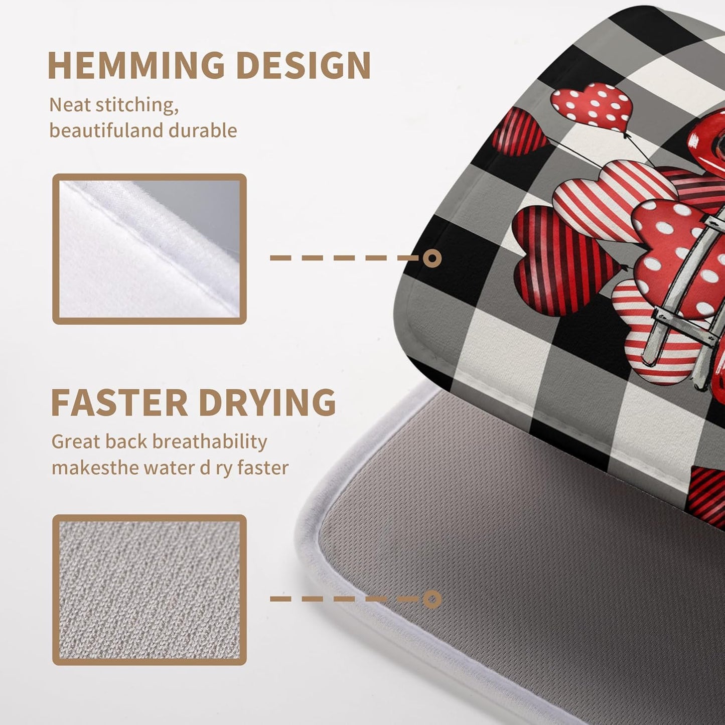 Valentines Dish Drying Mat Valentine Buffalo Plaid Hearts Kitchen Drying Pad Absorbent Dishes Dryer Mats 18x24 Inches