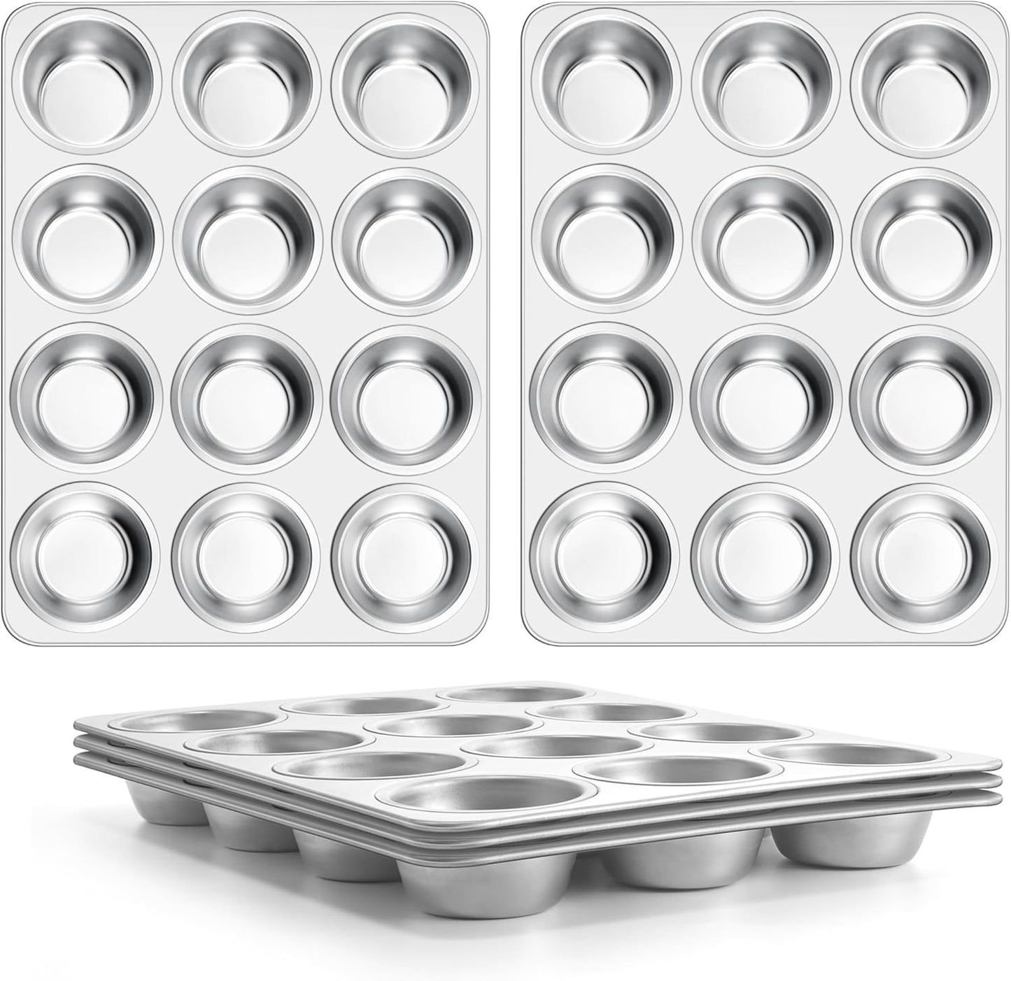 E-far Stainless Steel Muffin Pan Set of 5, 12 Cups Cupcake Pans Tins for Baking, Non-Toxic Metal Muffin Tray Molds for Small Mini Cupcake, Heavy Duty & Regular Size, Rust Free & Dishwasher Safe
