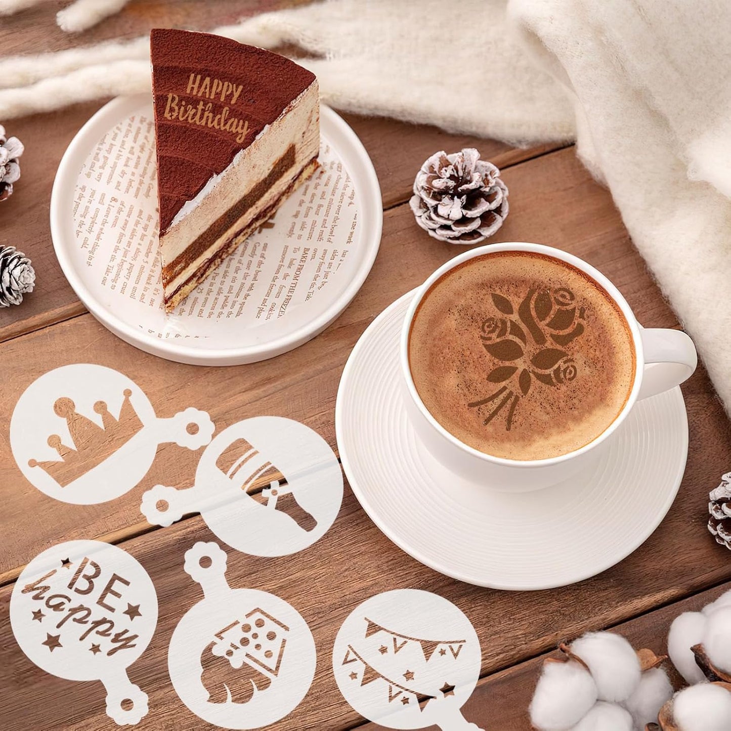 JULBEAR Birthday Cookie Stencils, 36 Pieces Reusable Coffee Decoration Stencils Templates Tools for Cookies Baking Painting Dessert Decoration DIY Birthday Party Decor