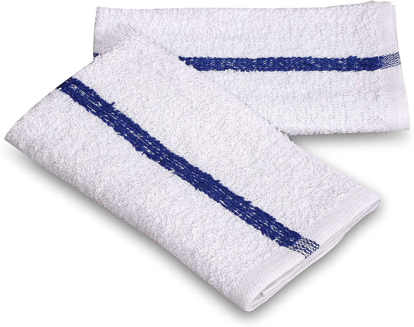 GOLD TEXTILES New Cotton Blend White Restaurant Bar Mops Kitchen Towels (36, Blue Stripe)