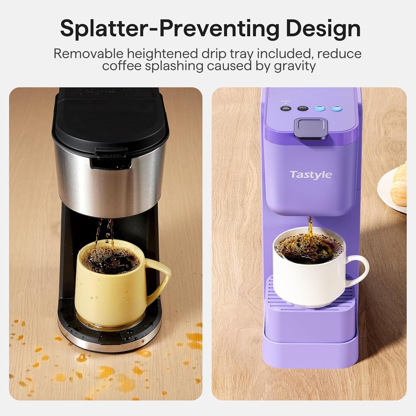 Single Serve Coffee Maker for K Cup, Ground and Tea, Hot and Iced Coffee Machines with Bold Setting, 6 to 16 Oz Brew Sizes, Compact for Small Spaces, Purple (2.0 Version)