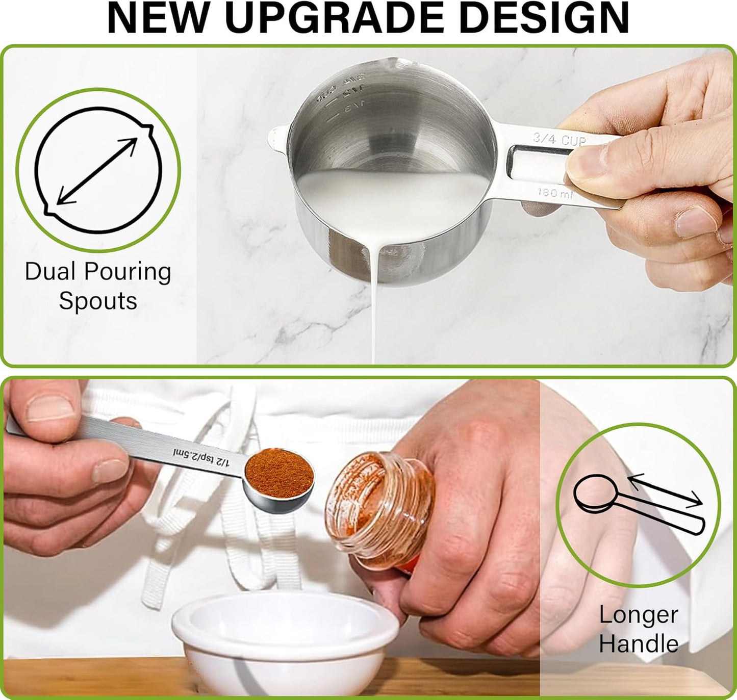 Vakoo 13-Piece Stainless Steel Measuring Cups and Spoons Set - Stackable & Nesting, U.S./Metric Dual Markings, Dishwasher Safe, Kitchen Gadgets for Baking & Cooking