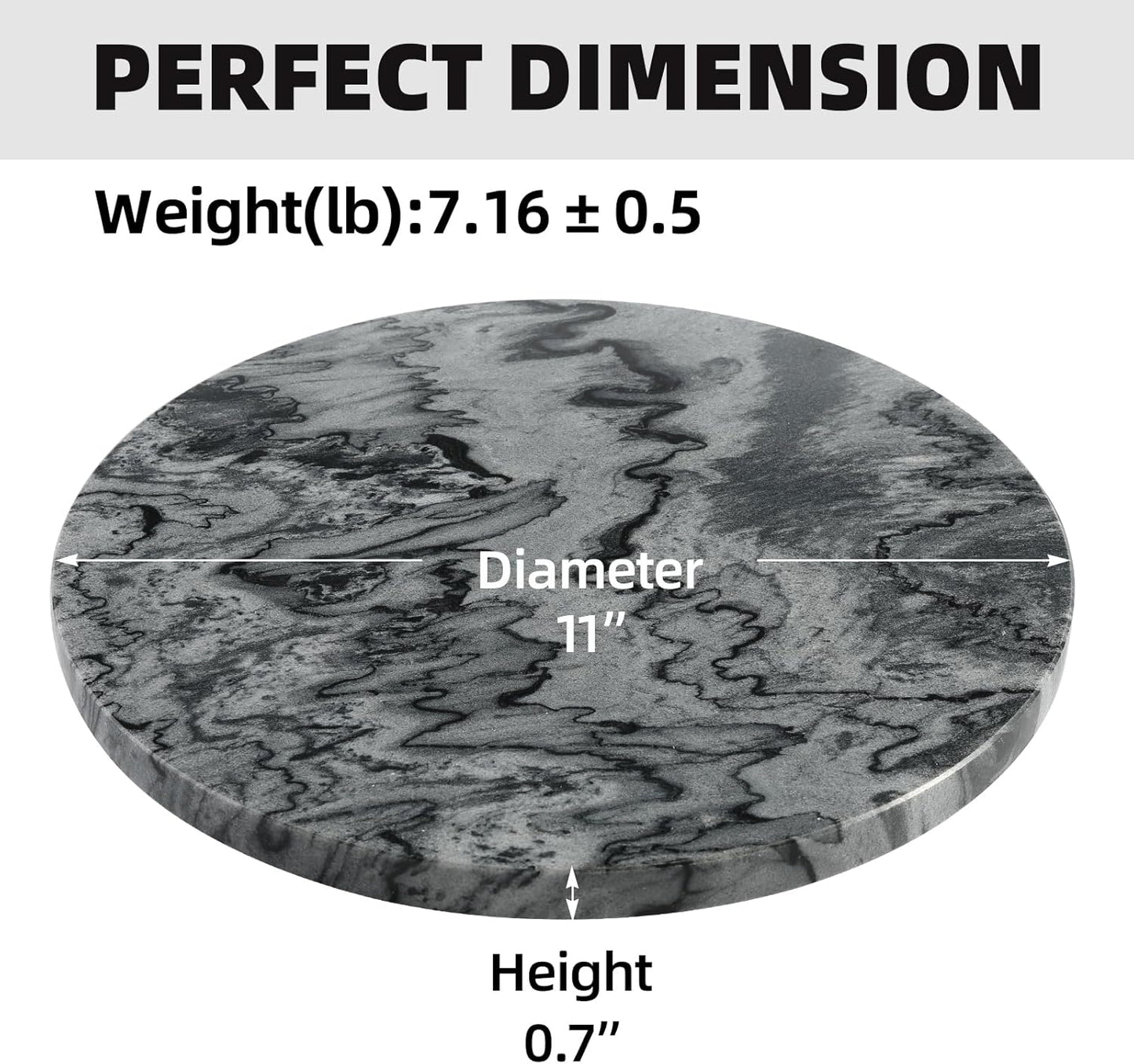 Koville African Natural Marble Cutting Board for Kitchen, 11inch Round Hand Crafted Marble Slab for Cheese, Charcuterie, Pastry Board - Wedding Gift, House Warming Gift(Monte Grigio)