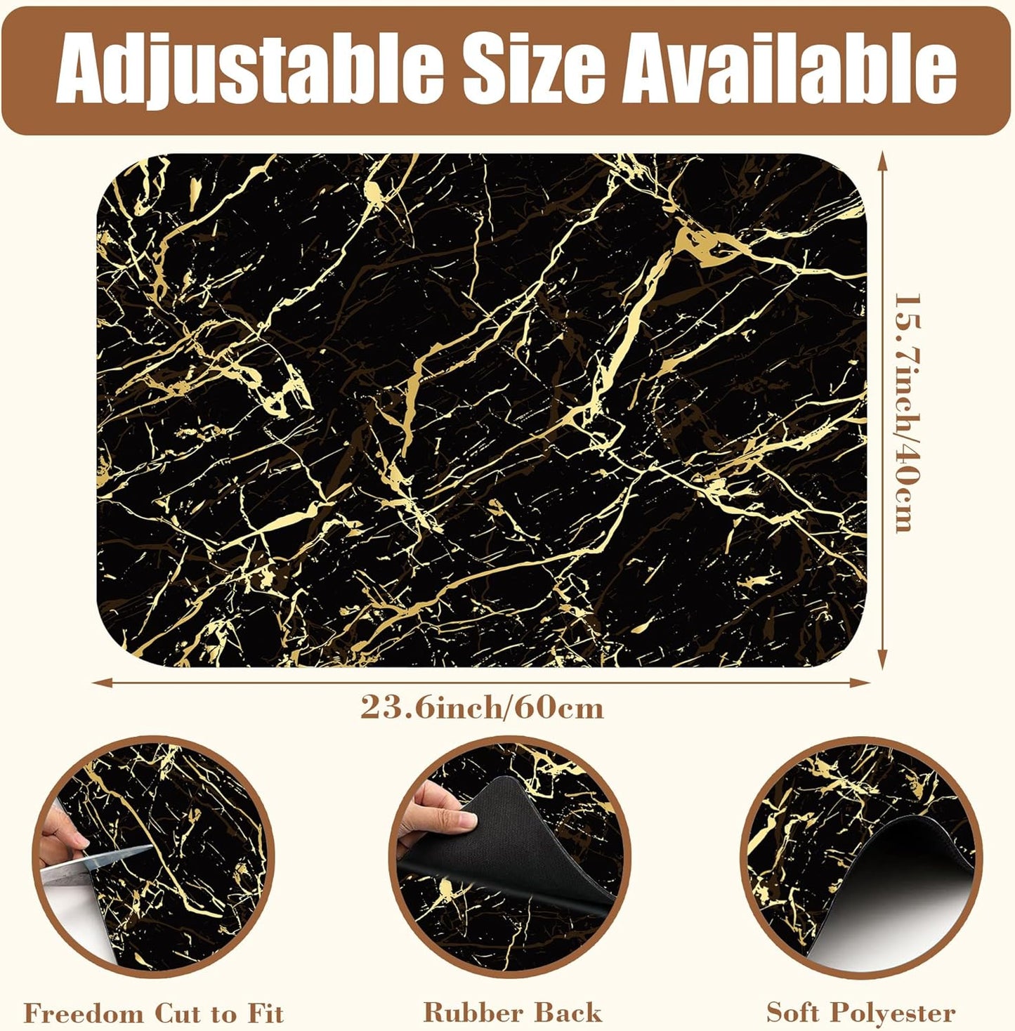 Dish Drying Mat Black and Gold Marble Coffee Bar Mat for Countertop - Absorbent, Rubber Backed, Hide Stain Dish Drainer Rack - Coffee Maker Pot Dining Room Decoration 15.7 x 23.6 Inch