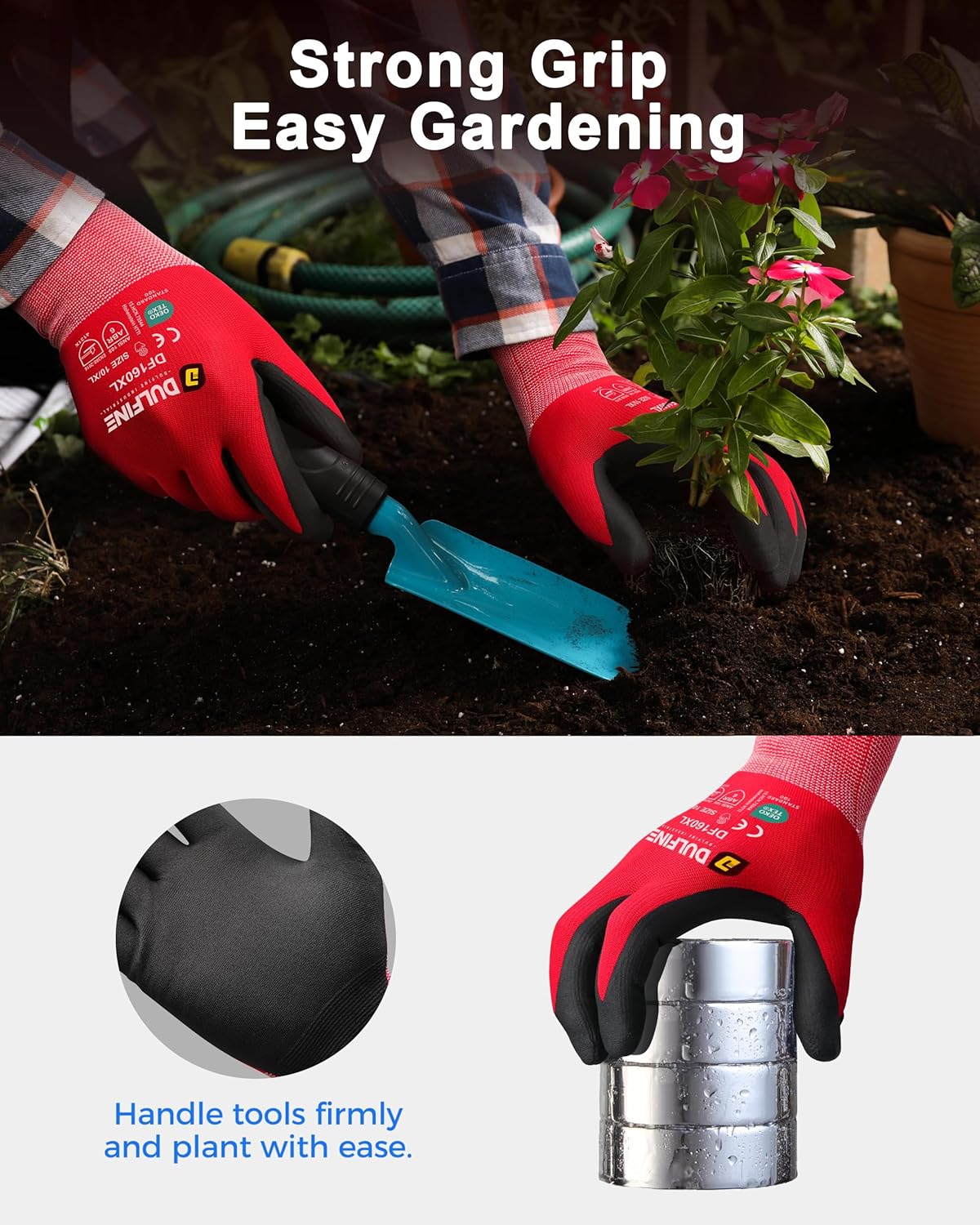 DULFINE Safety Work Gloves MicroFoam Nitrile Coated-6 Pairs Pack,Seamless Knit Nylon Glove with Black Micro-Foam Nitrile Grip,Ideal for General Purpose,Automotive,Home Improvement,Painting(Large)