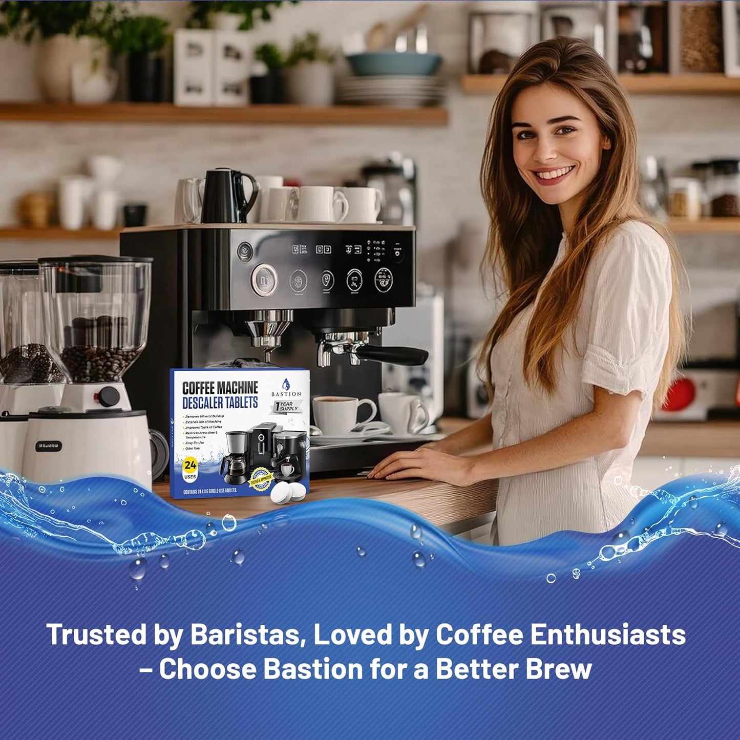 Coffee Machine Descaler Cleaner Tablets 24-Pack | For Keurig, Nespresso, Breville, De Longhi, Miele, Ninja, Braun | Clean & Descale Coffee Pot & Espresso Maker -Cleaning & Descaling Solution Tabs