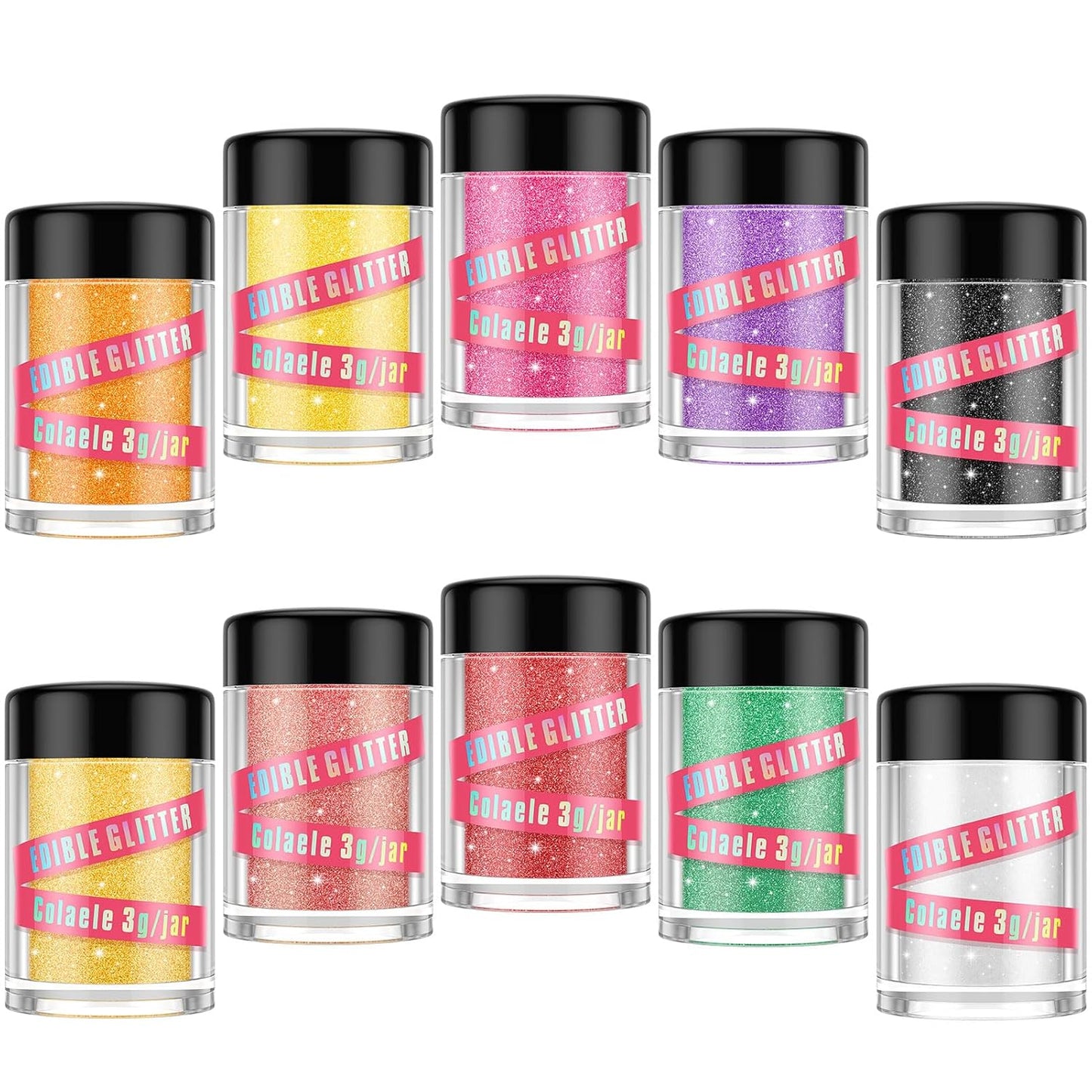 Edible Glitter for Cakes Drinks Luster Dust Set - Colaele 10 Colors Shimmering Disco Glitter Food Grade Metallic Food Coloring Powder Sprinkling for Strawberries, Chocolates, Fondant, Pops, Vegan