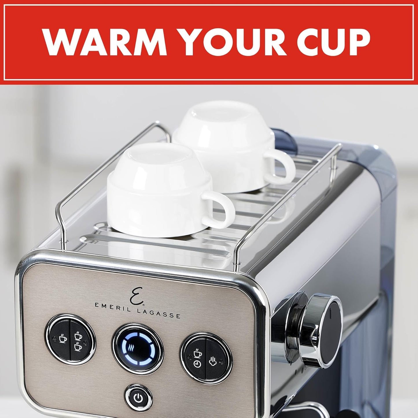 Emeril Lagasse Semi-Automatic 15-Bar Pro Espresso Machine with Milk Frother Steam Wand, Stainless Steel Finish, Double Shot, 37oz Removable Water Tank, Auto Shut-Off, 1350W