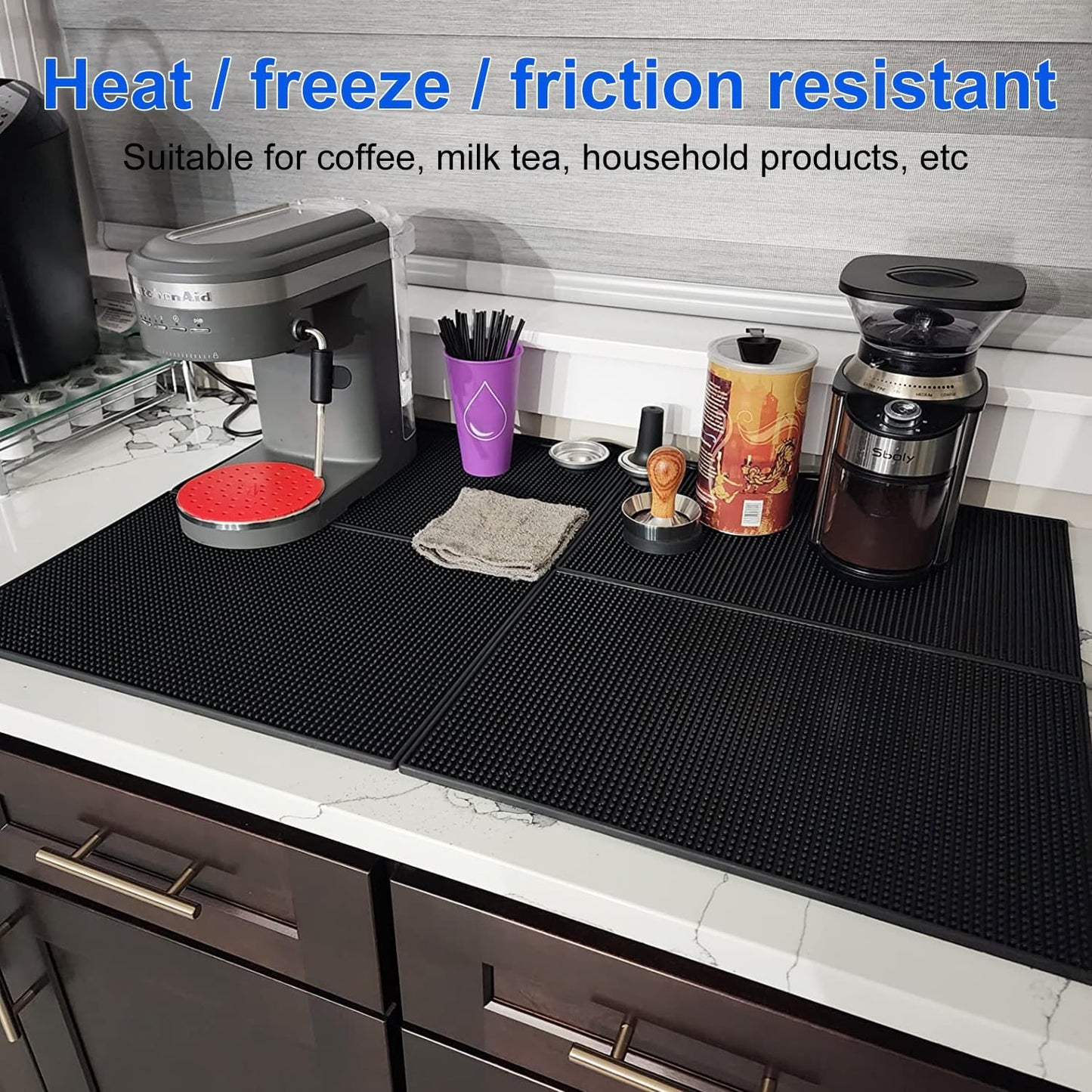 3 Pack Rubber Mats, 18" x 12" Black Bar Service Spill Mat for Countertop, Efficient and Stylish Solution for Every Bartending Need