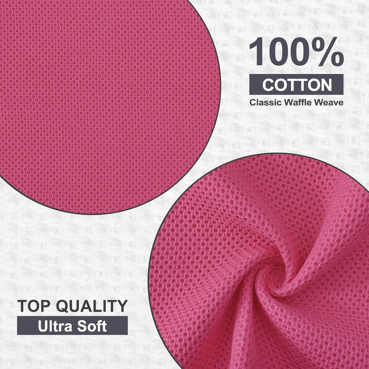 Kitinjoy 100% Cotton Kitchen Dish Cloths, 8 Pack Waffle Weave Ultra Soft Absorbent Dish Towels for Drying Dishes Quick Drying Kitchen Towels Dish Rags, 12 X 12 Inches, Hot Pink