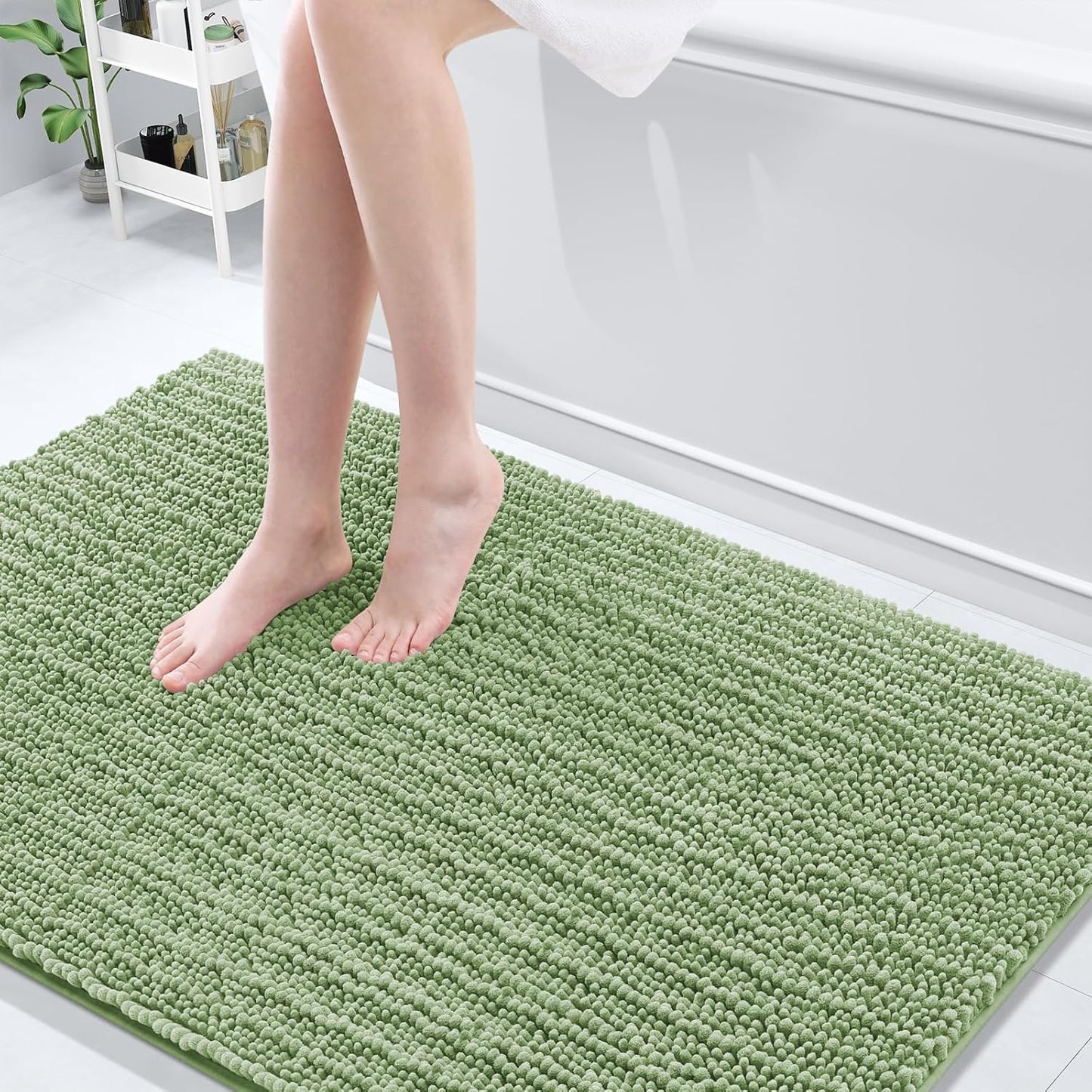 Arotive Luxury Chenille Bathroom Rug Mat, Extra Soft Thick Absorbent Shaggy Bath Rugs, Non-Slip Machine Wash Dry, Plush Bath Mats for Bathroom, Shower and Tub, 59x35, Sage Green