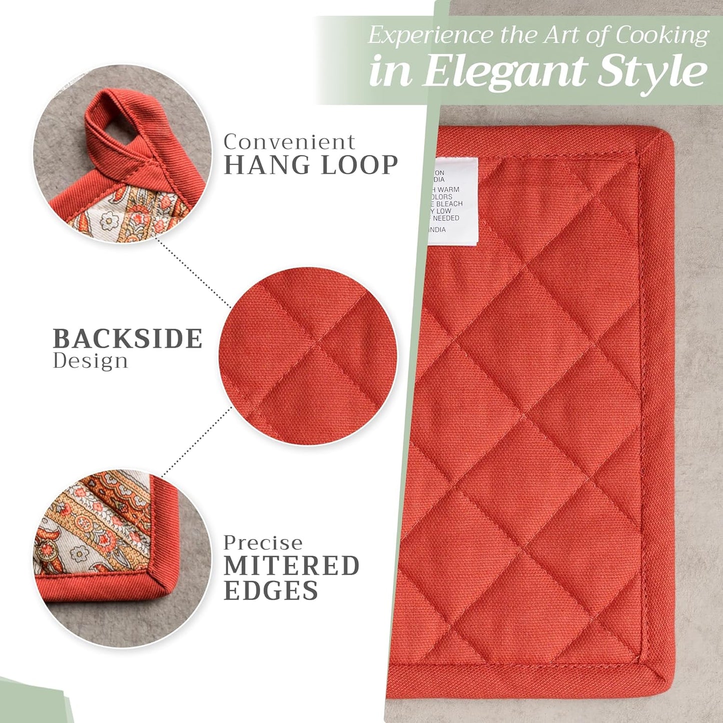 Maison d' Hermine Pot Holders 100% Cotton Heat Resistant Potholders 8" x 8" Hot Pads with Loop BBQ, Cooking, Baking, Grilling, Kitchen, Handling Hot Pans (Pack of 1, Kashmir Paisley)