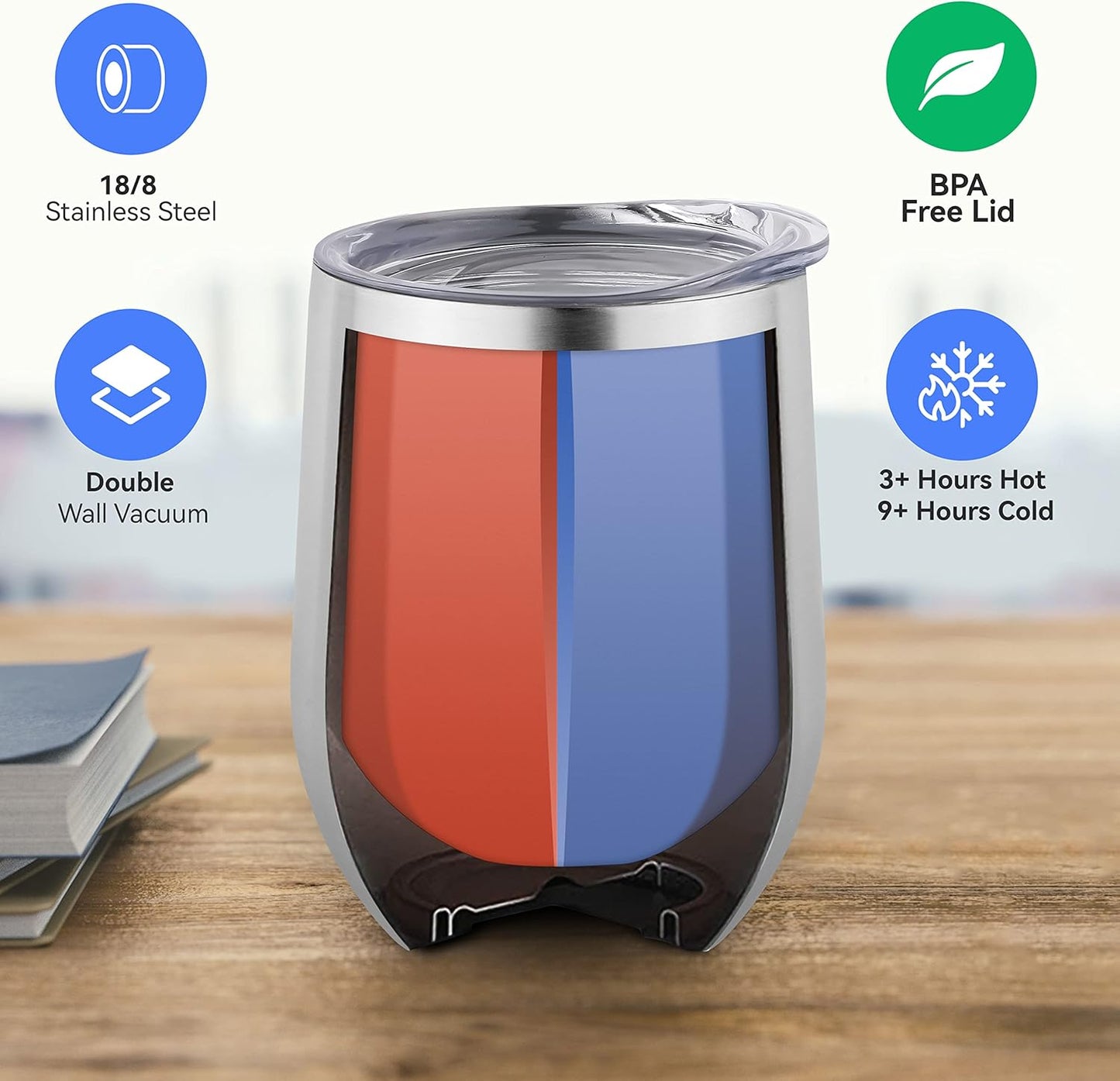 DOMICARE Stainless Steel Wine Tumbler Bulk with Lid, Personalized Insulated Tumblers Set, 12oz Travel Coffee Cups Pack of 16, Stainless steel