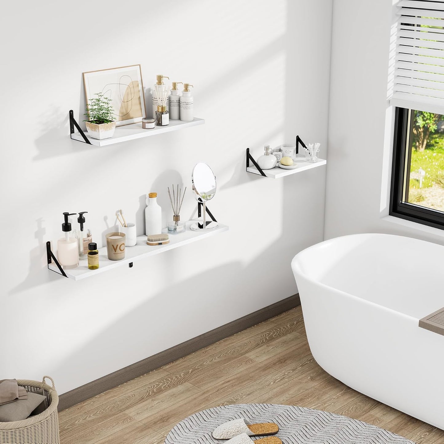 Dreamland 8 inch Deep Floating Shelves for Wall, 55W x 8D Wall Mounted Shelves Set of 2, Wide Display Ledge Shelf with Sturdy Metal Brackets for Living Room, Bathroom, Bedroom and Kitchen, White