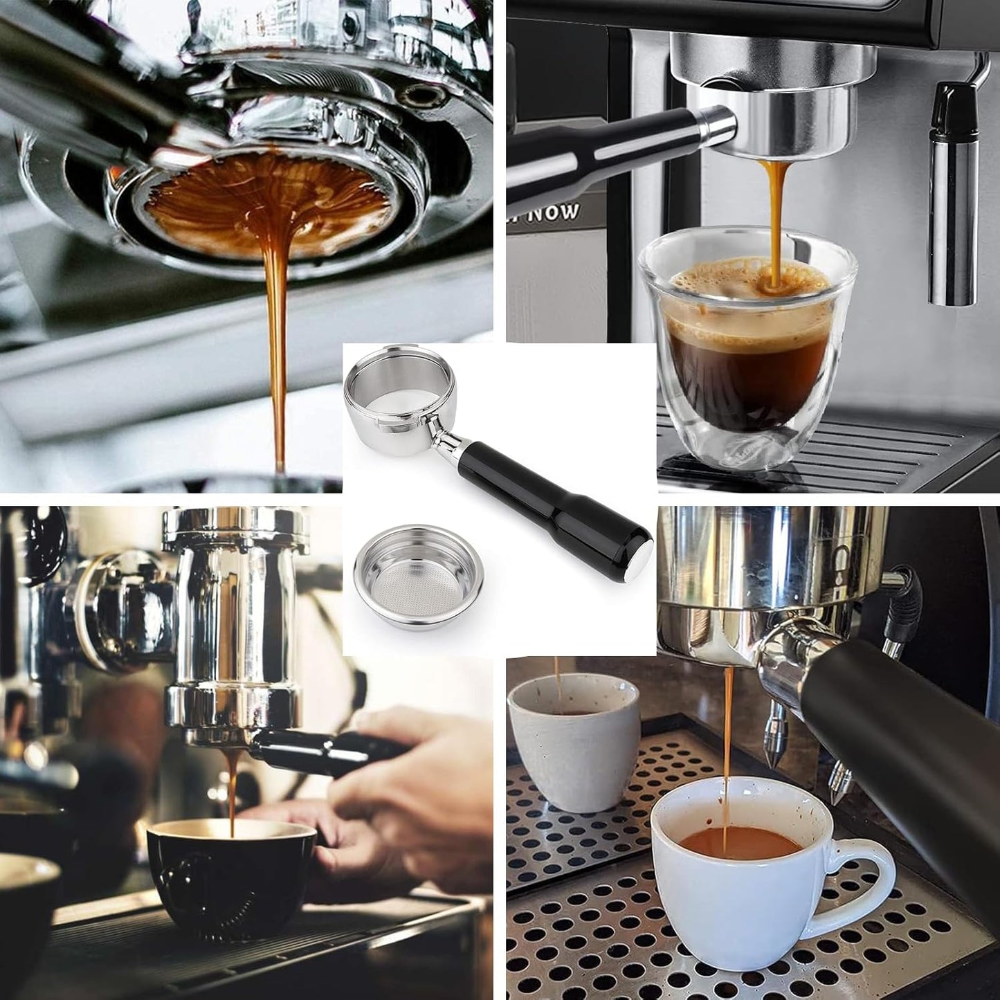 58mm Bottomless Portafilter, Professional Stainless Steel Portafilter 2 Ears for 58 Gaggia Machines Stainless Steel Basket Included Espresso Machine Accessories