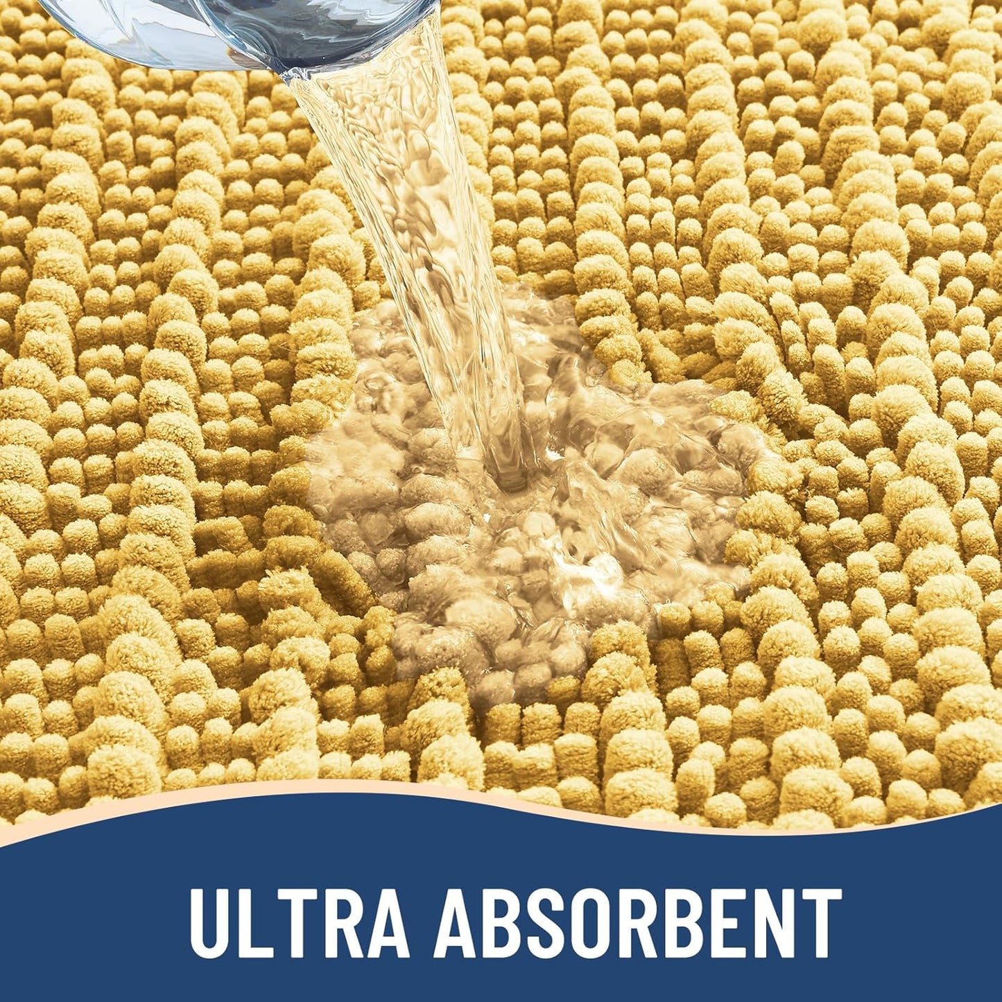 Arotive Luxury Chenille Bathroom Rug Mat, Extra Soft Thick Absorbent Shaggy Bath Rugs, Non-Slip Machine Wash Dry, Plush Bath Mats for Bathroom, Shower and Tub, 47x24, Yellow