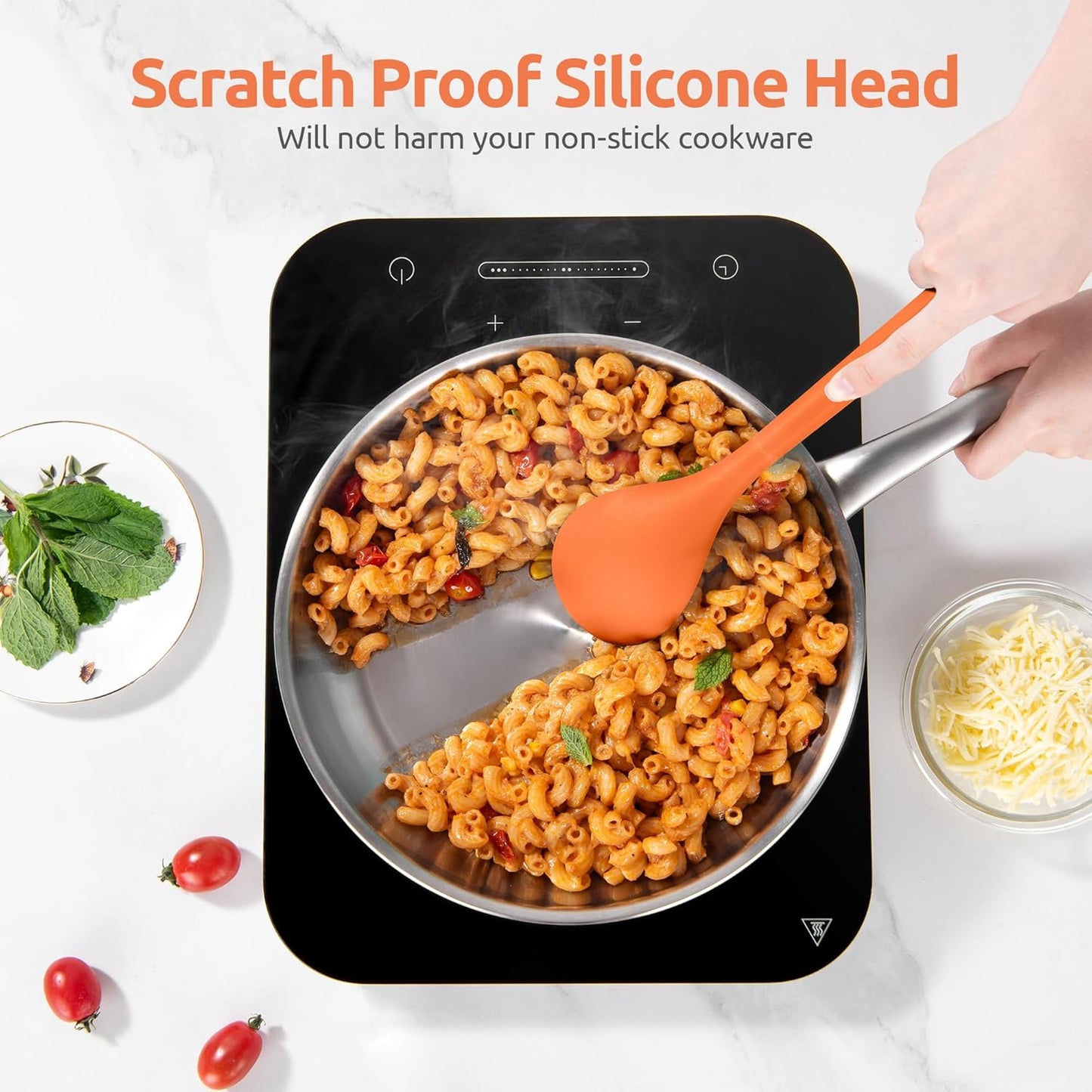 Silicone Kitchen Cooking Utensil Set: U-Taste 600ºF Heat Resistant 13.6in Extra Long Kitchen Tools, Food-Grade Non-Stick Spatula Turner Spoon Ladle for Stir Frying, Serving, Mixing (5 Pieces, Orange)