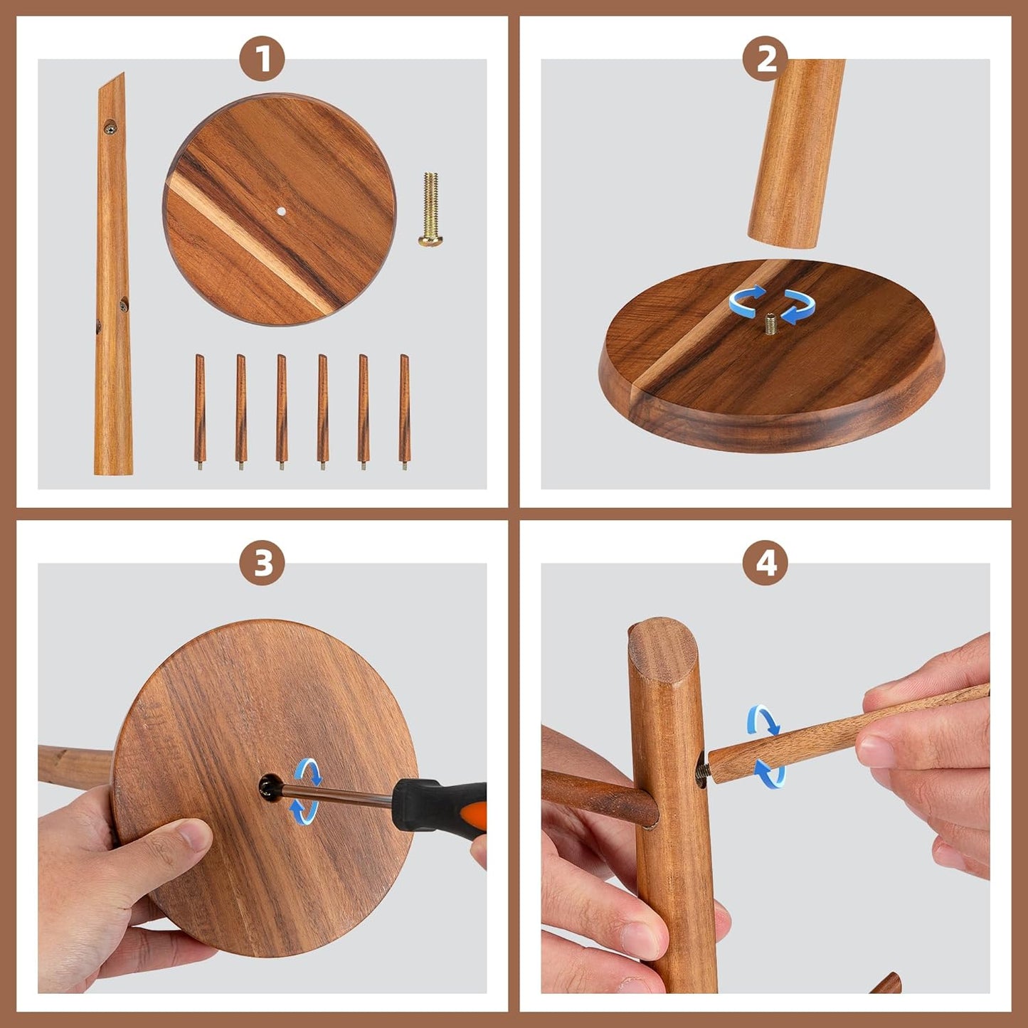 Acacia Wood Mug Holder Tree, 6 Hooks Wooden Mug Organizer for Kitchen Counter & Coffee Bar, Easy to Assemble, Natural Wood Color, Ideal for Small to Medium Mugs