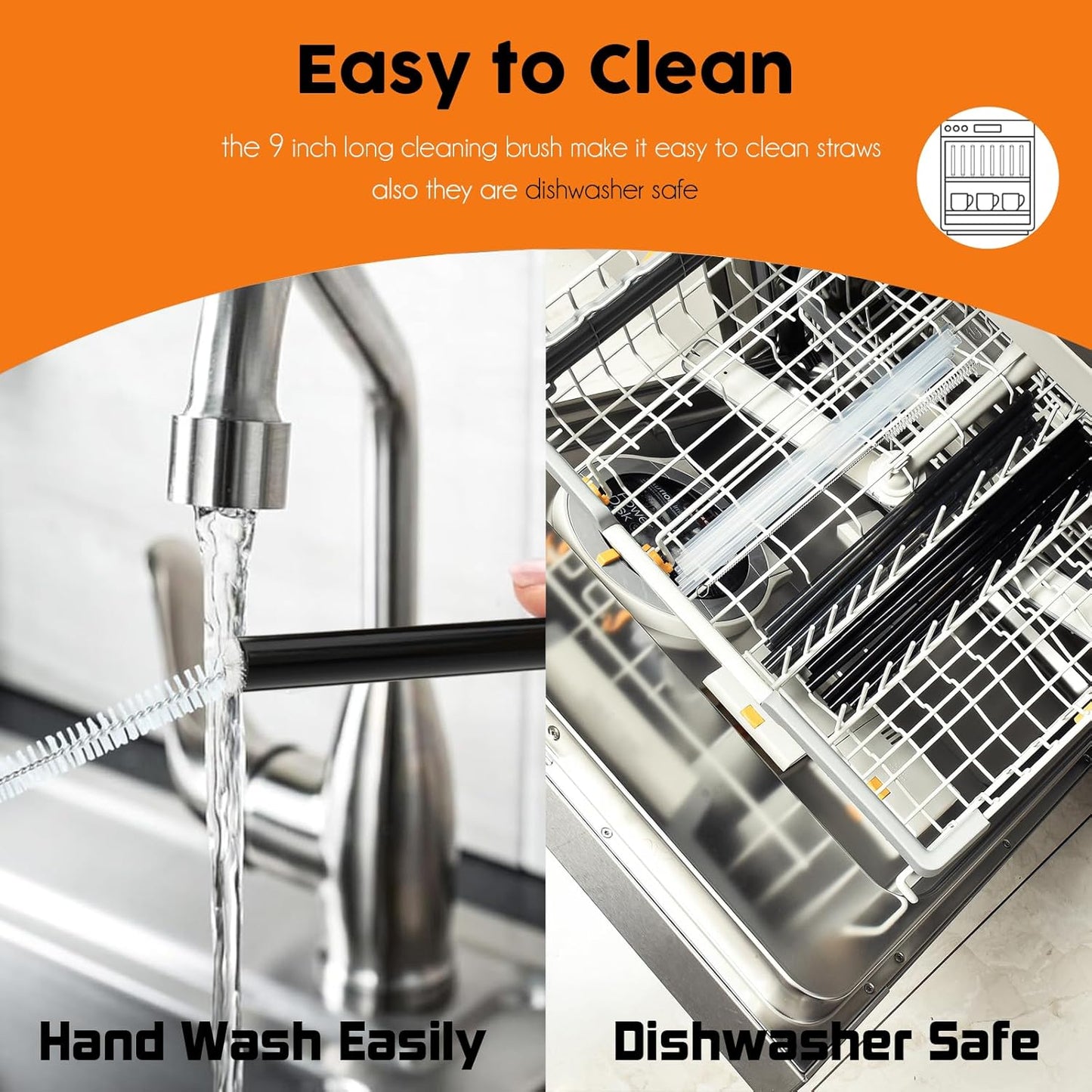 ALINK Black Replacement Straws for Stanley 30 oz Tumbler, DISHWASHER SAFE, 6 Pack Reusable Plastic Straws Compatible with 30oz Stanley Adventure Quencher Cups, Plus Brush