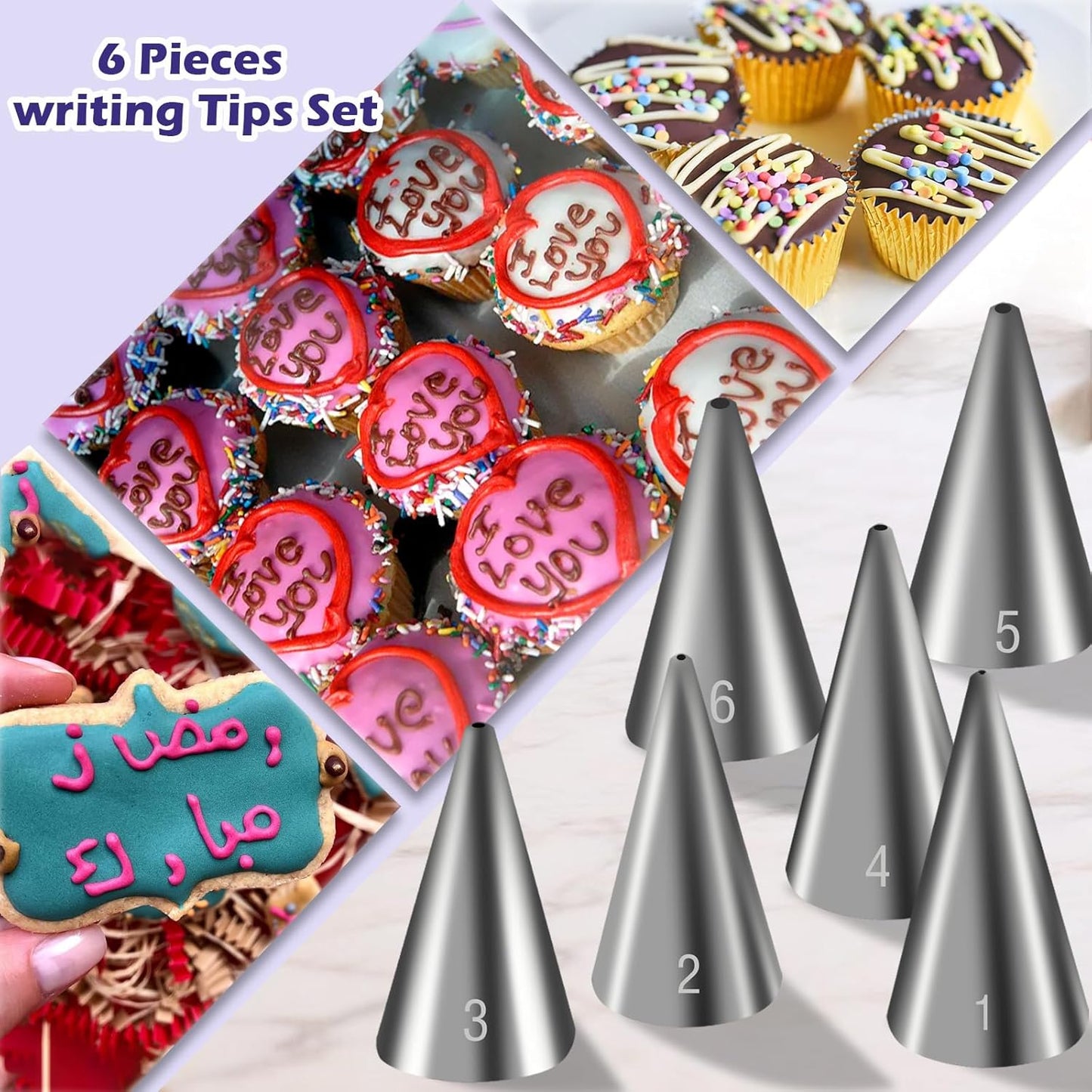 Hendiy 6 Pcs Round Piping Tips Set, Stainless Steel Icing Tips Cupcake Frosting Nozzles Small Decorating Piping Tip, Cake Writing Icing Decorating Tool for Cookies Cupcake