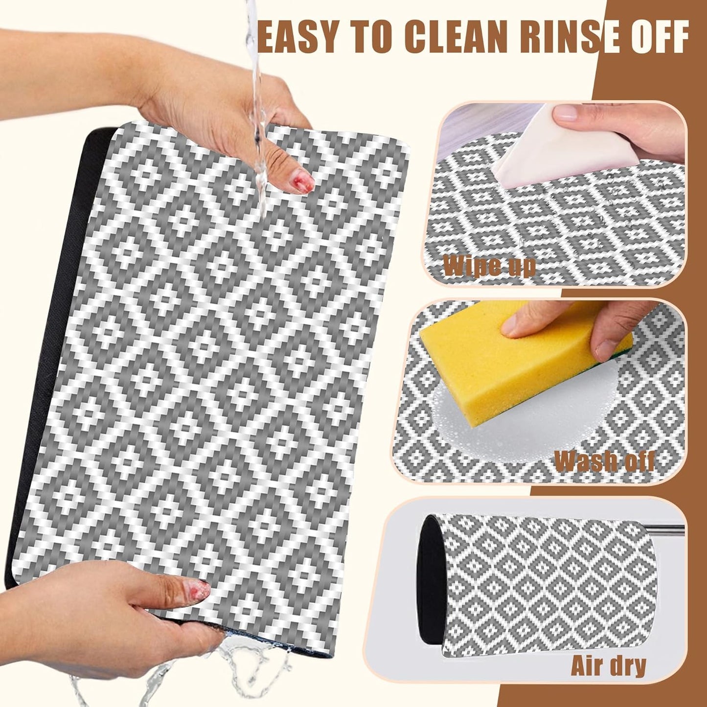 Ethnic Geometric Dish Drying Mat for Kitchen Counter Bar Mat Hide Stain Absorbent Rubber Backed Coffee Mat Maker Espresso Machine Bar Accessories 11.8 x 19.7 Inch