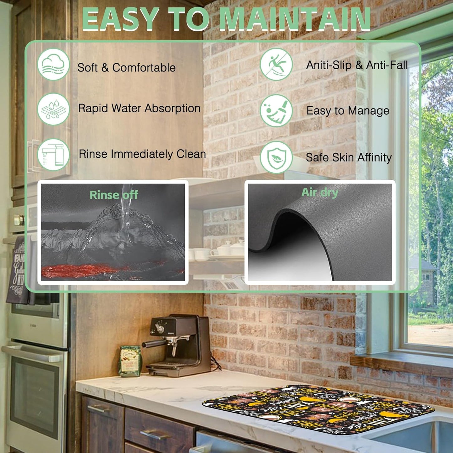 Coffee Dish Drying Mat,12"X19" Absorbent Fast Dish Drying Mat for Kitchen Counter Pot and Pan, Kitchen Accessories