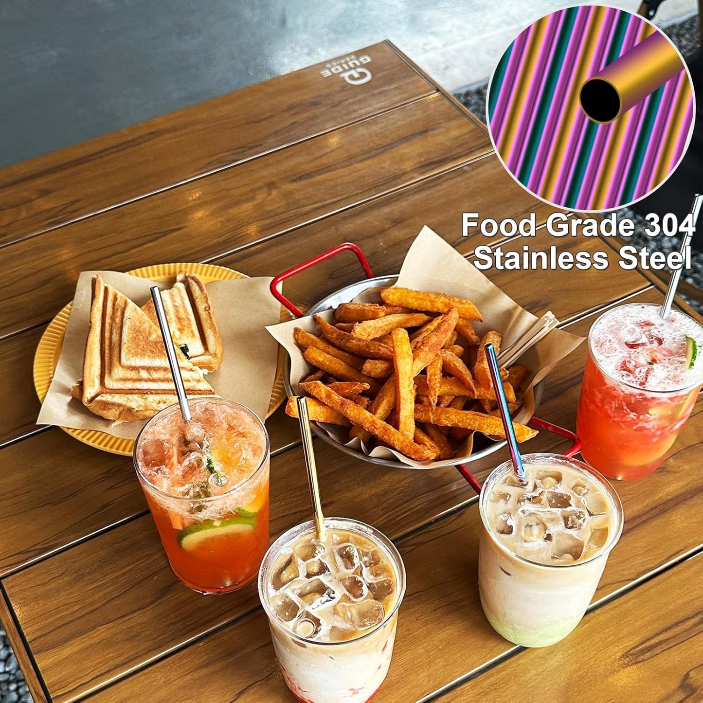 Stainless Steel Straws Metal Reusable Drinking Straw for Juice Iced Coffee Cold Beverage Water Highball Glasses 20oz Tumblers Mugs Cups, 0.24" 6mm Wide 215mm Long, Set of 8 with Brush, Colorful