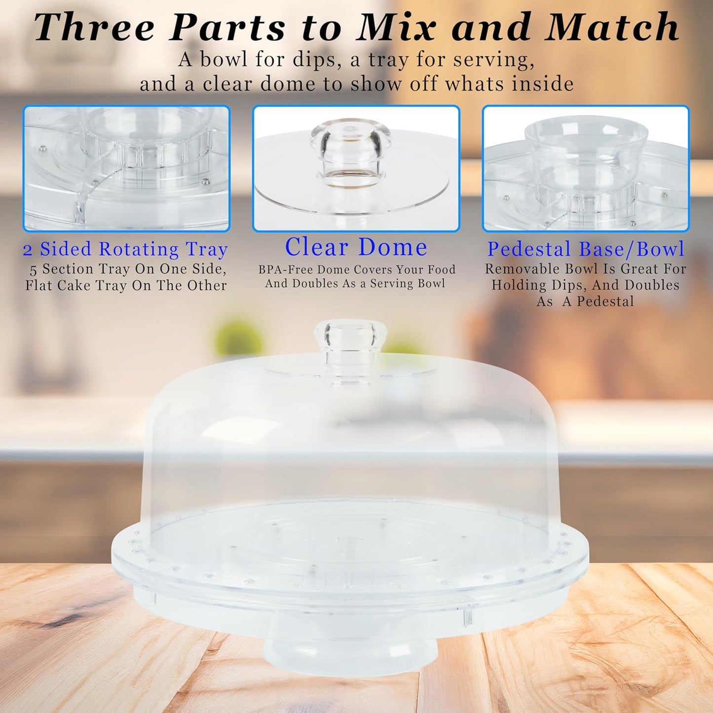 7 in 1 Multifunctional Acrylic Cake Stand with Lid & Cake Turntable for Decorating (12") - Turntable Decorating Kit Serving Salad Bowl/Veggie Platter/Punch Bowl/Desert Platter/Chips & Dip - BPA Free