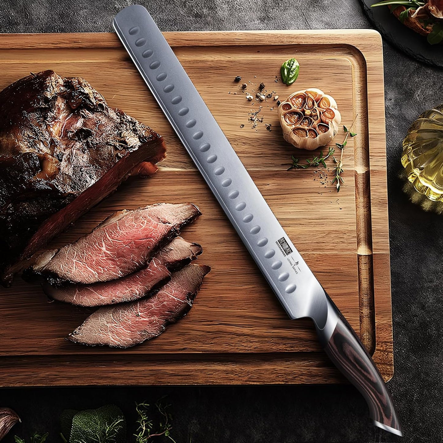 Carving Knife 12 Inch, Japanese High Carbon Steel Slicing Knife with Ergonomic Pakkawood Handle, Razor Sharp Brisket Knives for Meat Cutting, BBQ, Turkey