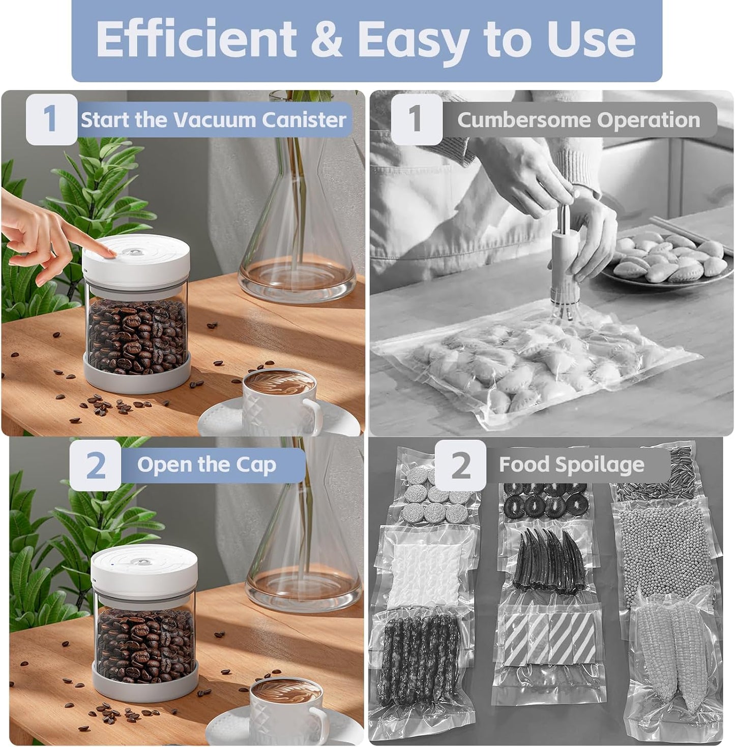 Auto Vacuum Coffee Container, 700ML/10oz Airtight Food Storage Containers, Coffee Bean Storage Canister, Glass Storage Jars for Beans & Food