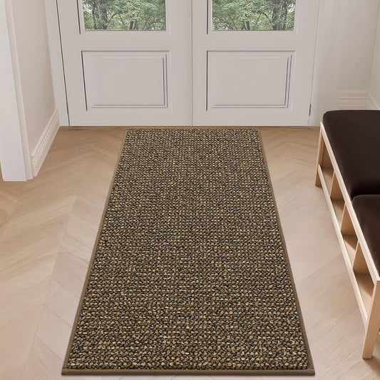 BEQHAUSE Dirt Trapper Door Mat 24" x 60", Non-Slip Washable Doormats Entrance Mat, Dirt Resistant and Absorbent Welcome Mat, Low Profile Floor Mats for Front Back Door and Entryway, Brown