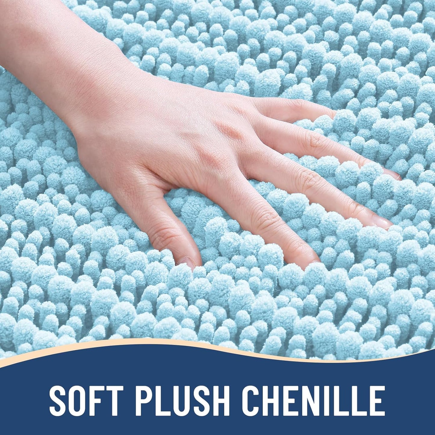 Arotive Luxury Chenille Bathroom Rug Mat, Extra Soft Thick Absorbent Shaggy Bath Rugs, Non-Slip Machine Wash Dry, Plush Bath Mats for Bathroom, Shower and Tub, 24x16, Blue