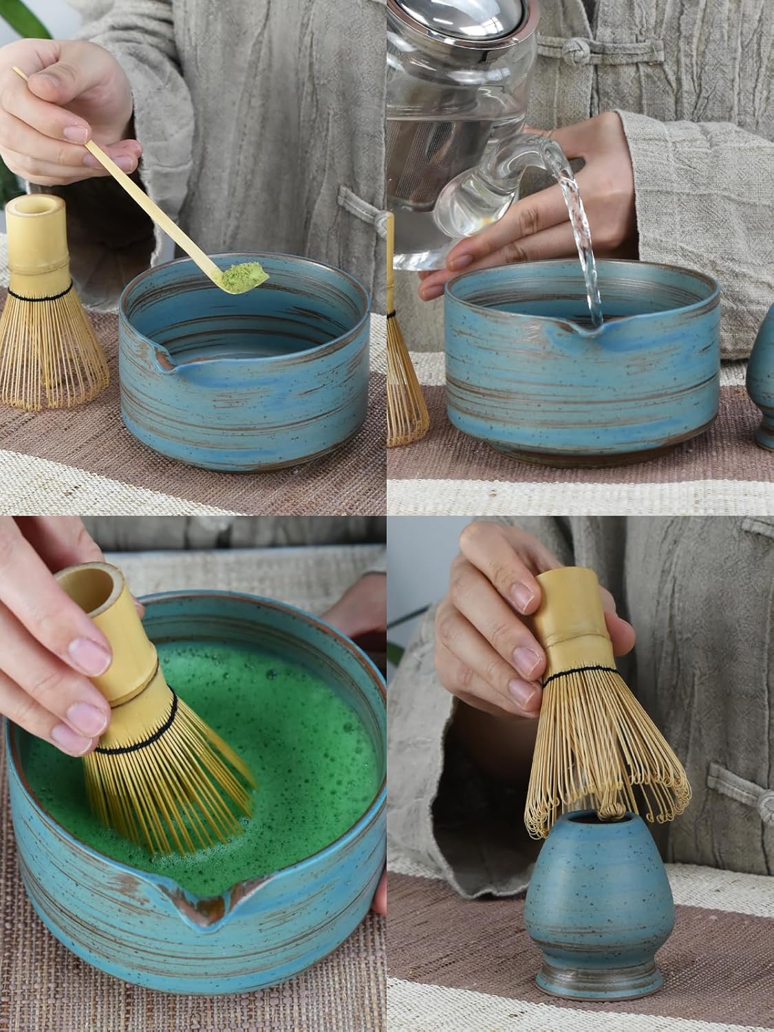 Artcome Japanese Matcha Bowl Set with Pouring Spout, Ceramic Matcha Whisk Holder, Bamboo Tea Scoop, Matcha Whisk, and Tea Manual - Traditional Chawan Set for Matcha Lovers