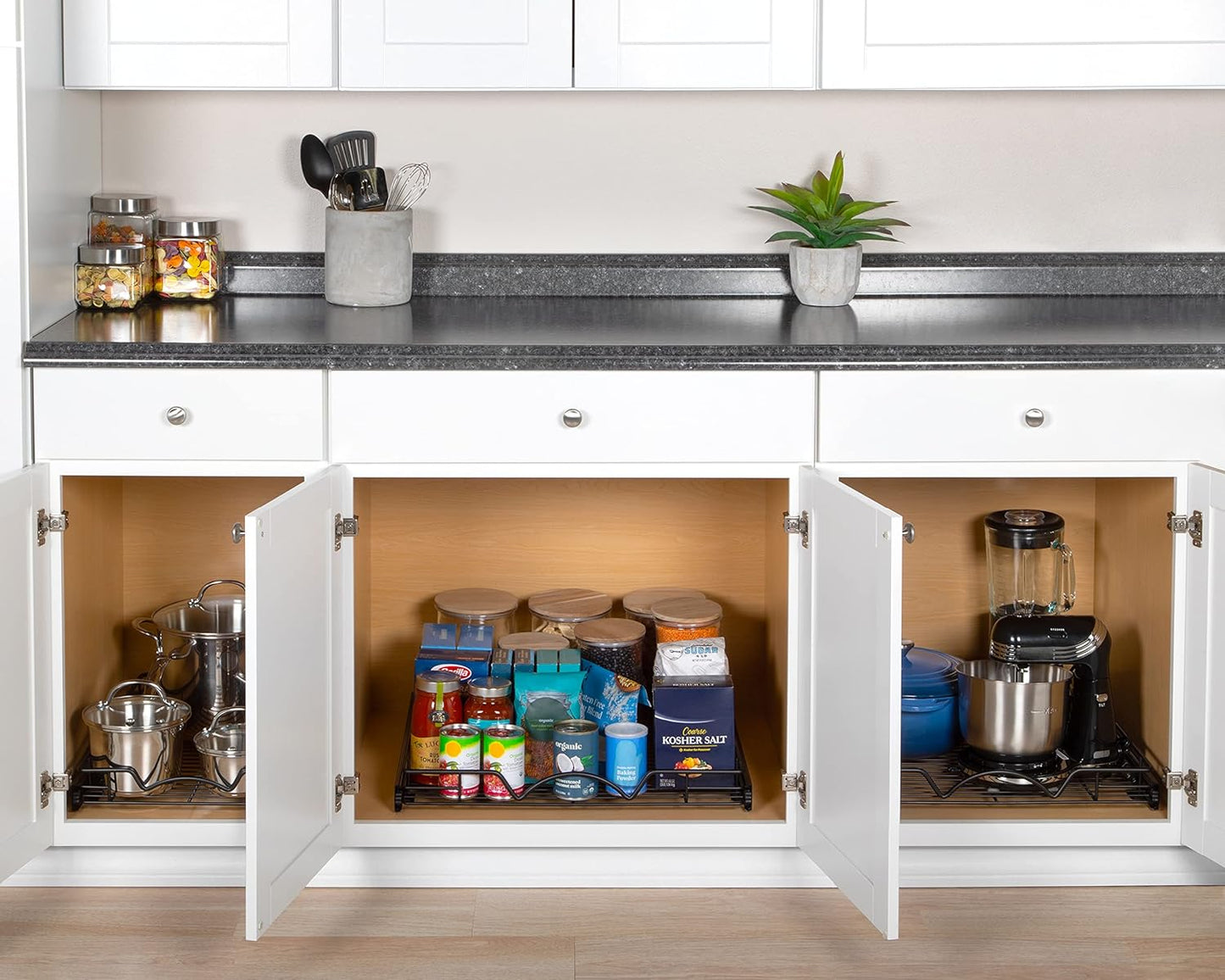 HOLDN’ STORAGE Pull Out Cabinet Organizer, Heavy Duty Caddy w/Lifetime Limited Warranty -17”W x 21”D - Requires At Least 18-1/4” Cabinet Opening, Steel Metal Cabinet Drawers Slide Out, Black