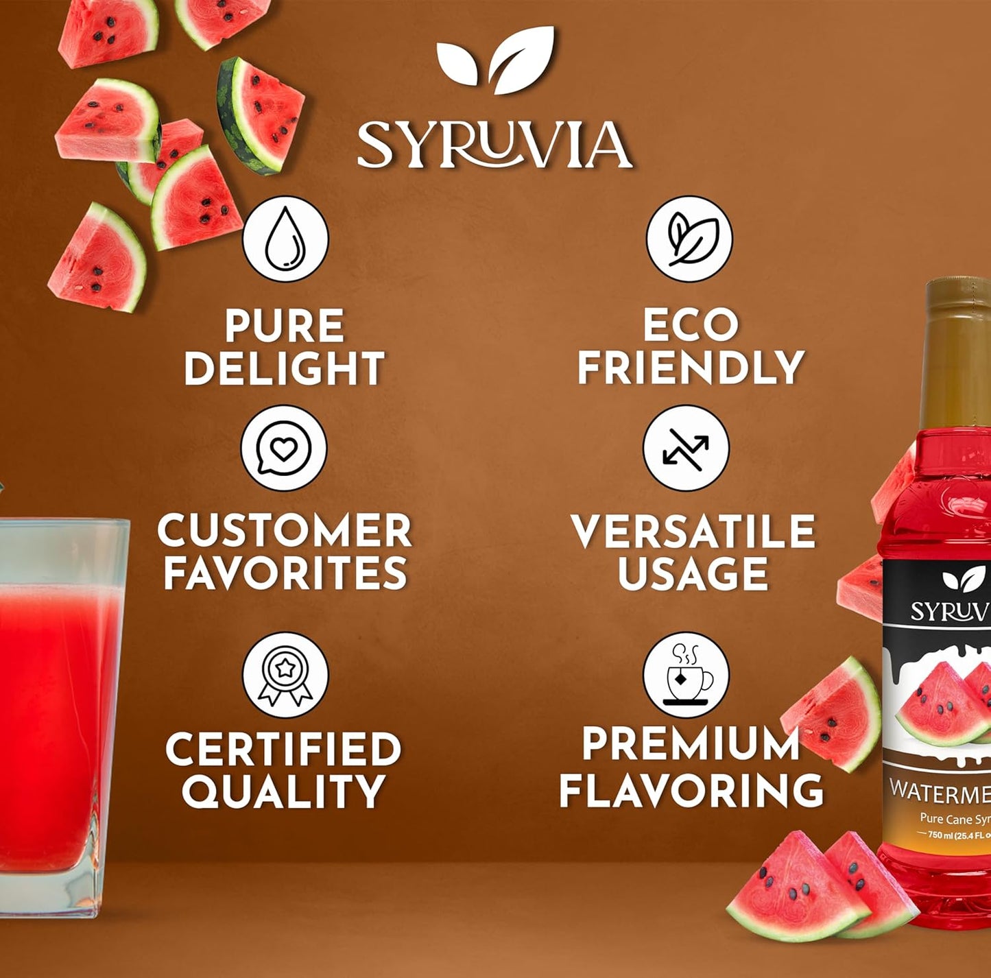 Syruvia Watermelon Syrup (25.4 fl oz) - Refreshing Watermelon Flavor in Every Drop – Kosher, Gluten-Free, Perfect for Elevating Your Culinary and Beverage Adventures