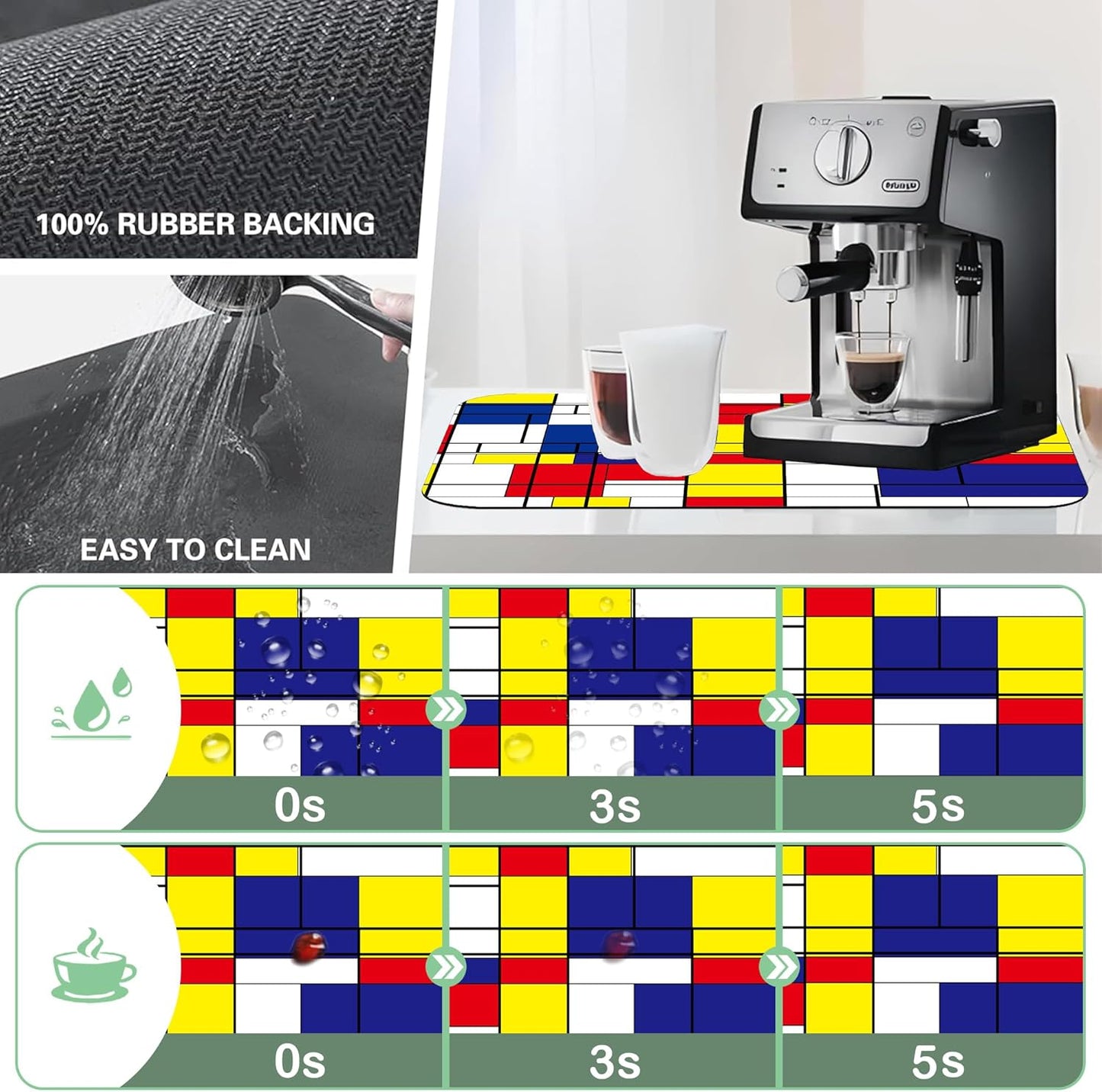 Dish Drying Mat Abstract Mosaic Geometric Color Coffee Mat,12"X19"Bsorbent Dish Drying Pad for Sink Dishes or Under Rack Kitchen Counter Accessories Absorbent Hide Backed Dish Drying Mat