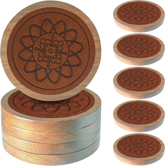 5 Pack Wood Coasters for Drinks, Minacun Absorbent Coaster Set, Drinks Coasters for Coffee Tabletop Protection, Non-Slip, Non-Stick, Suitable for Kinds of Cups Wooden Table Drink, 4.3 Inch Brown