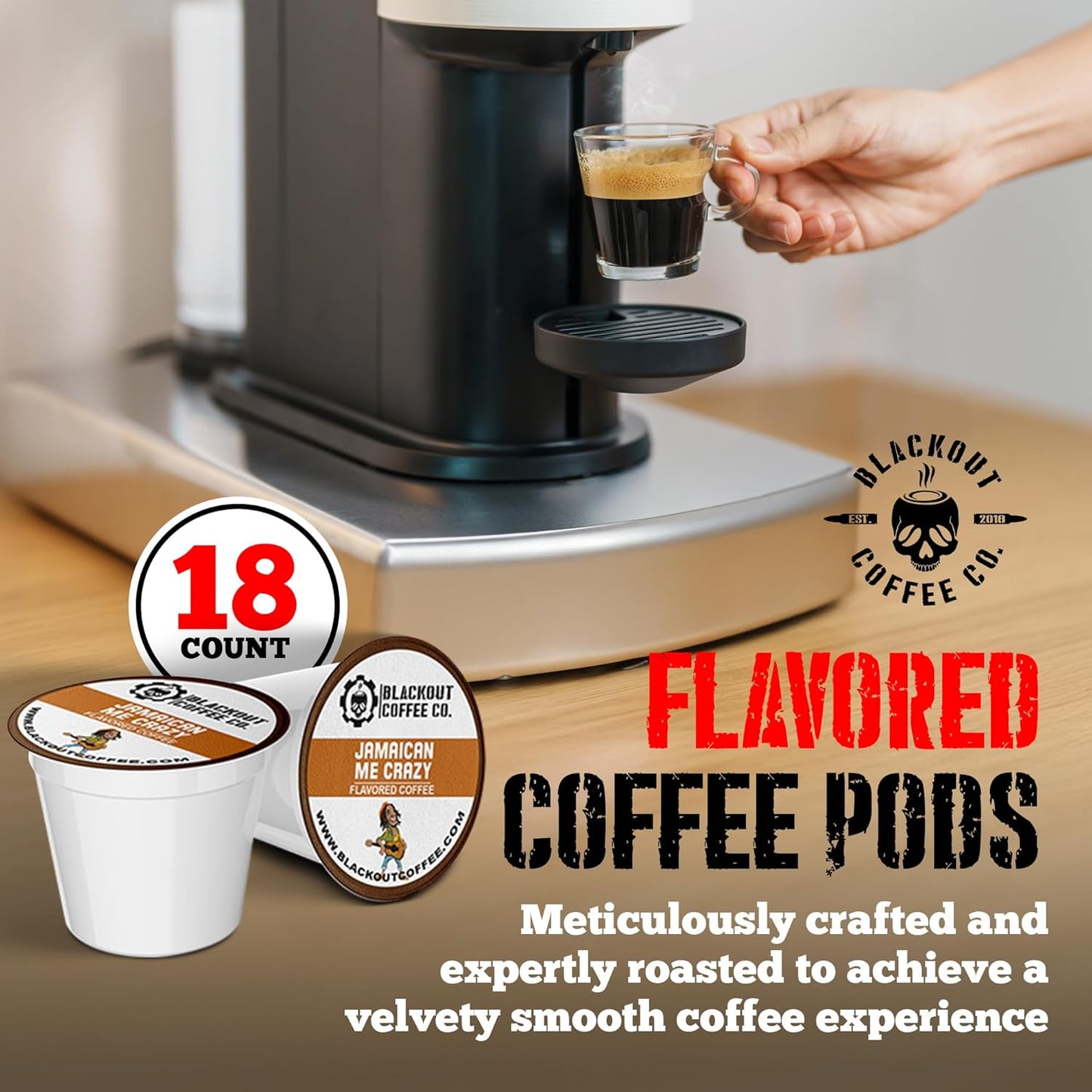 Blackout Coffee Jamaican Me Crazy Flavored Pods, Freshly Roasted in the USA - K-Cup Compatible Single-Serve Pods (18 Count)