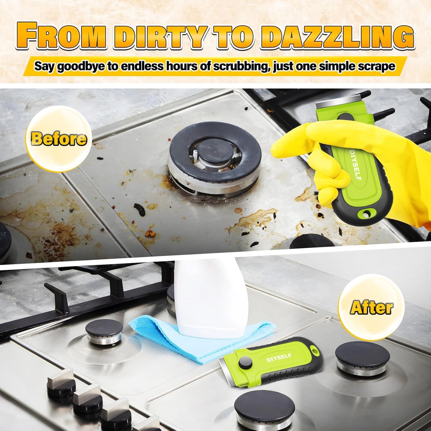 DIYSELF 2 Pack Razor Blade Scraper with 30 Pcs Spare Blades, Heavy Duty Scraper Tool, Scraper for Cleaning, Glass Top Stove, Paint Scraper, Razor Scraper, Glass Scraper, Oven Scraper