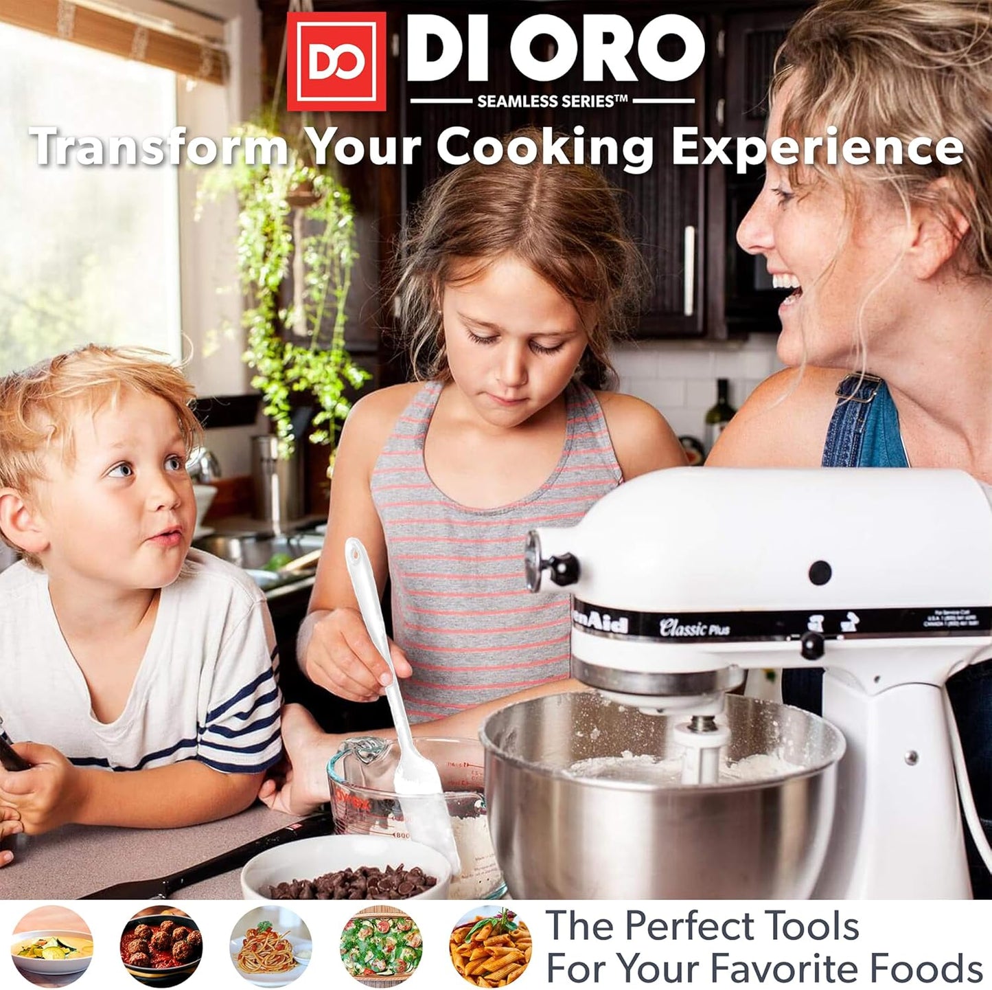 DI ORO Silicone Spoons for Cooking - Large Kitchen Utensils for Mixing, Serving, & Stirring - 600F Heat-Resistant Non Stick - Big Solid & Slotted Basting Spoons - Dishwasher Safe (2pc, Stone)