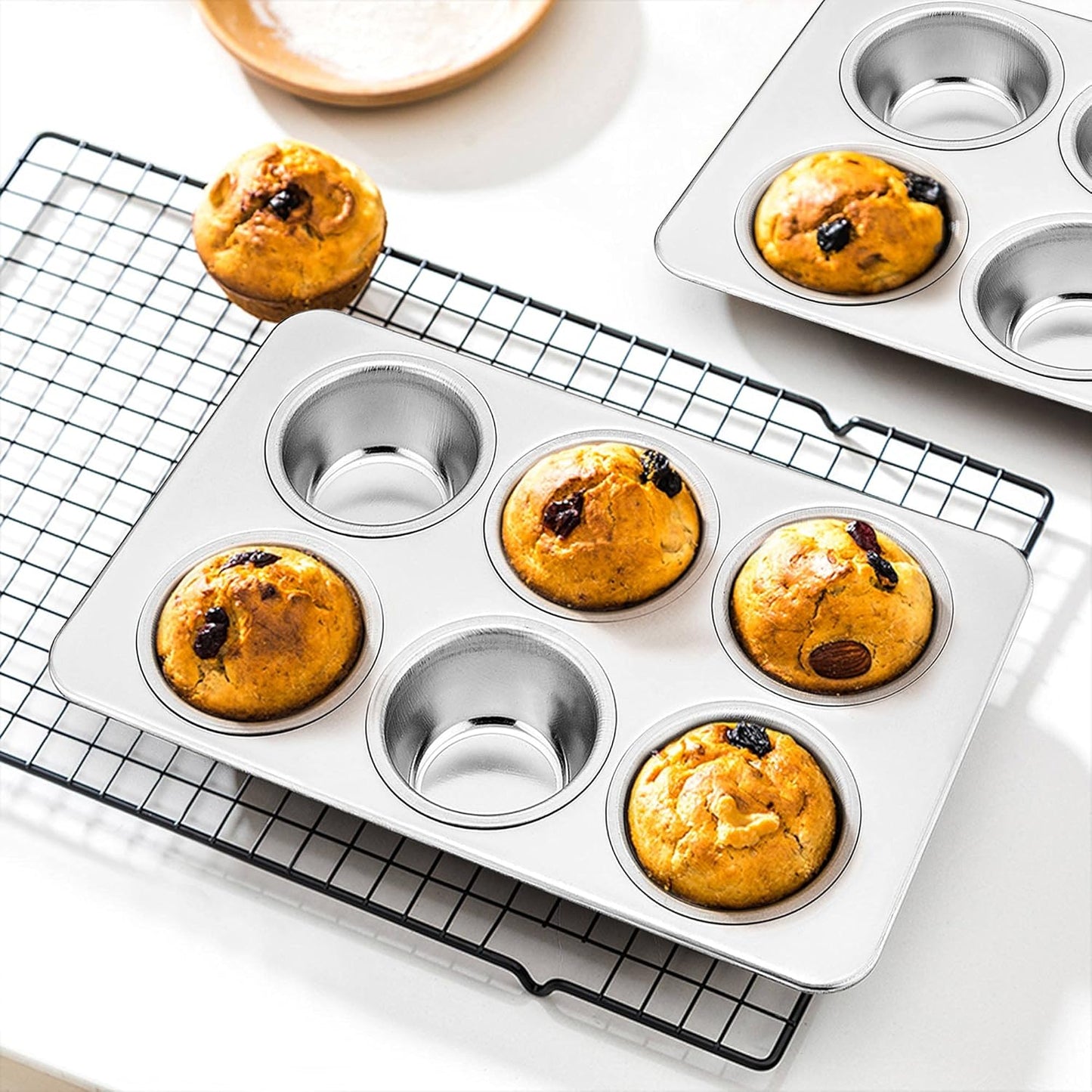 TeamFar Muffin Pan Set of 4, 6 Cup Muffin Tins Pans For Baking, Cupcake Pan Tray Set Stainless Steel for Baking Muffins Cakes Tarts and More, Healthy & Sturdy, Oven & Dishwasher Safe