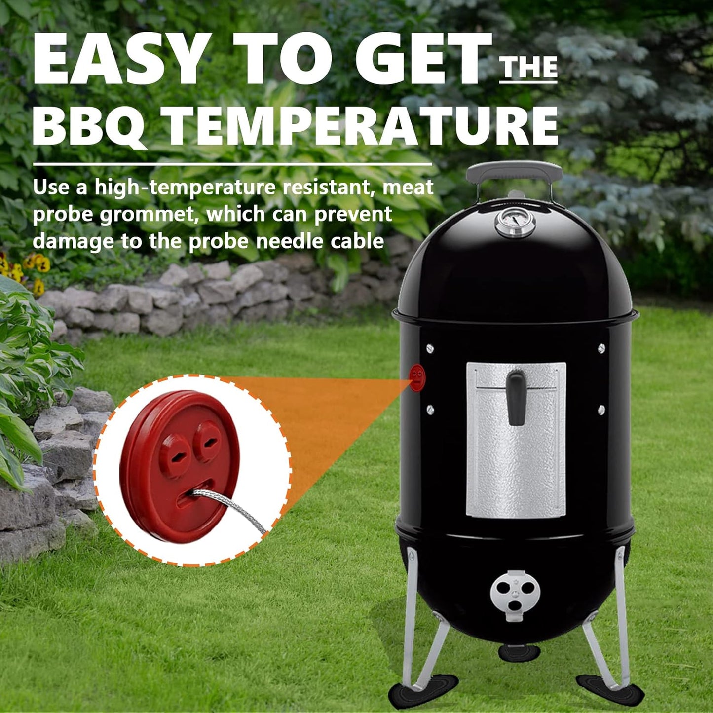 4 Pack Thermometer Meat Probe Red Grommet for Grills, Compatible with Weber 85037 Smokey Mountain Cookers Accessories, and Other Smoer DIY Thermometer Sensor Port